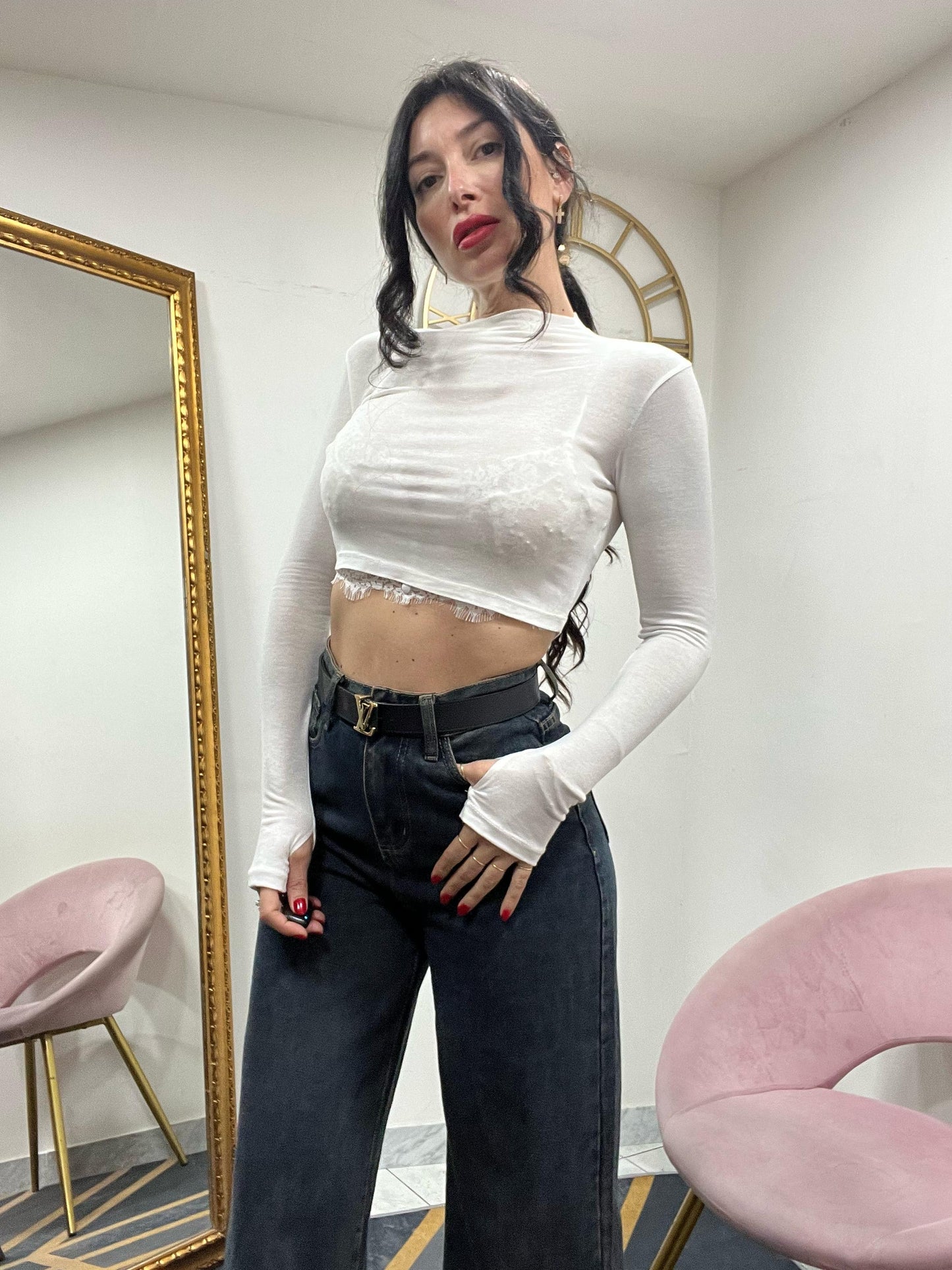 Maglia crop con guanto