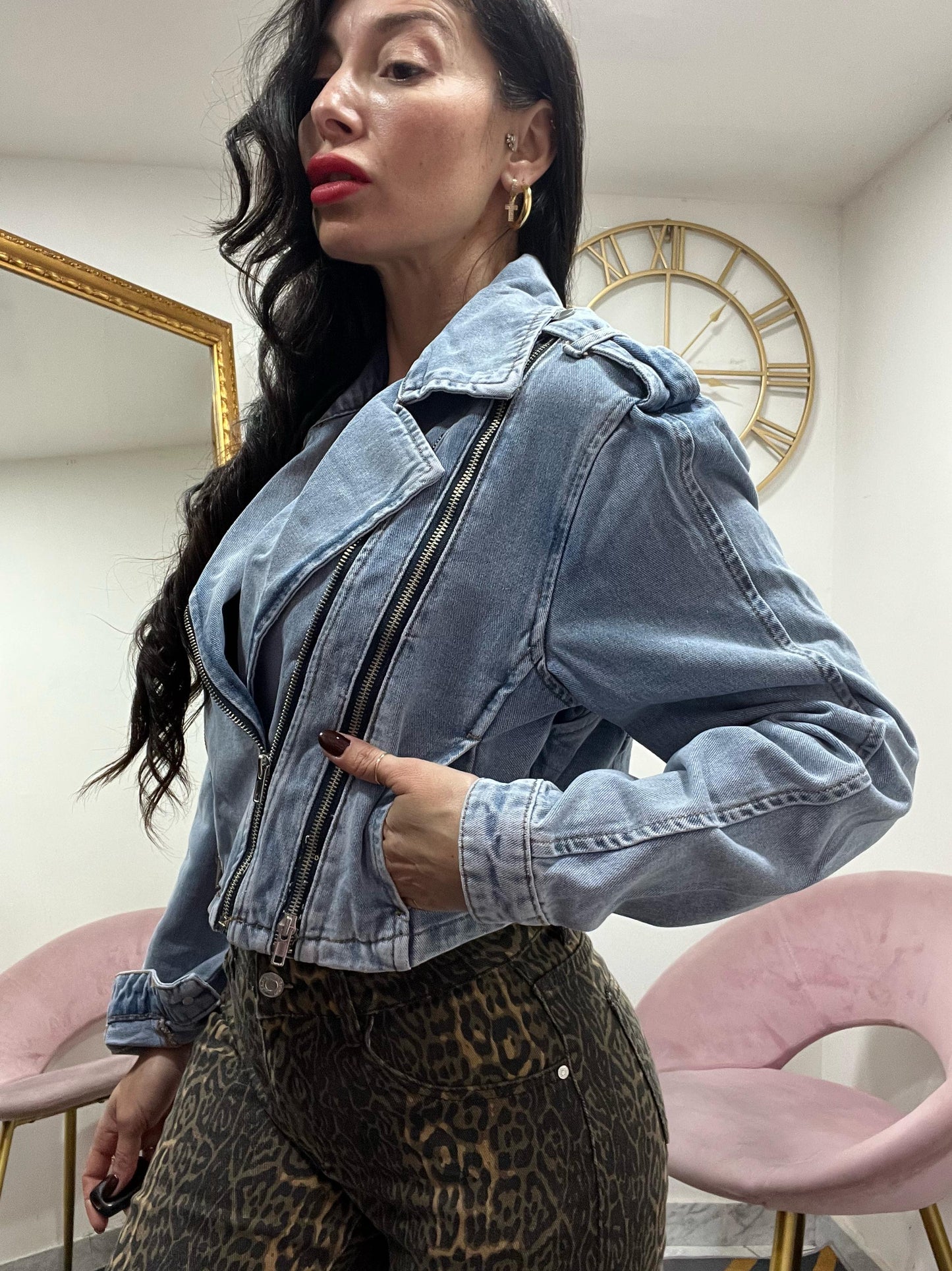 Chiodo denim zip