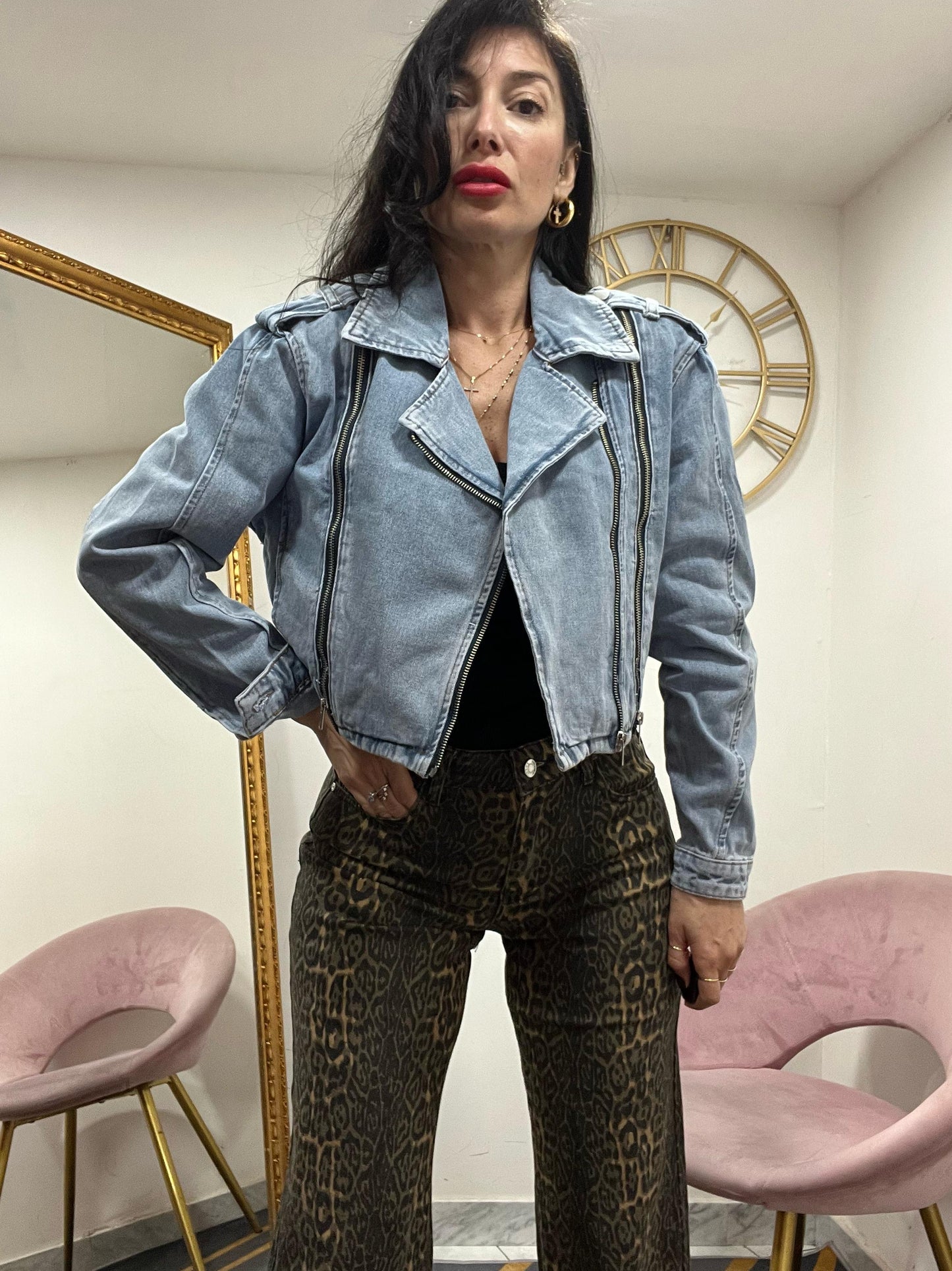 Chiodo denim zip