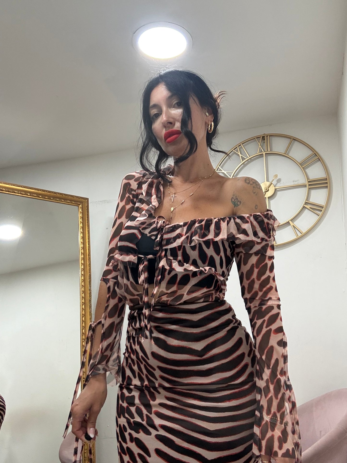 Coordinato gonna velo animalier 18893
