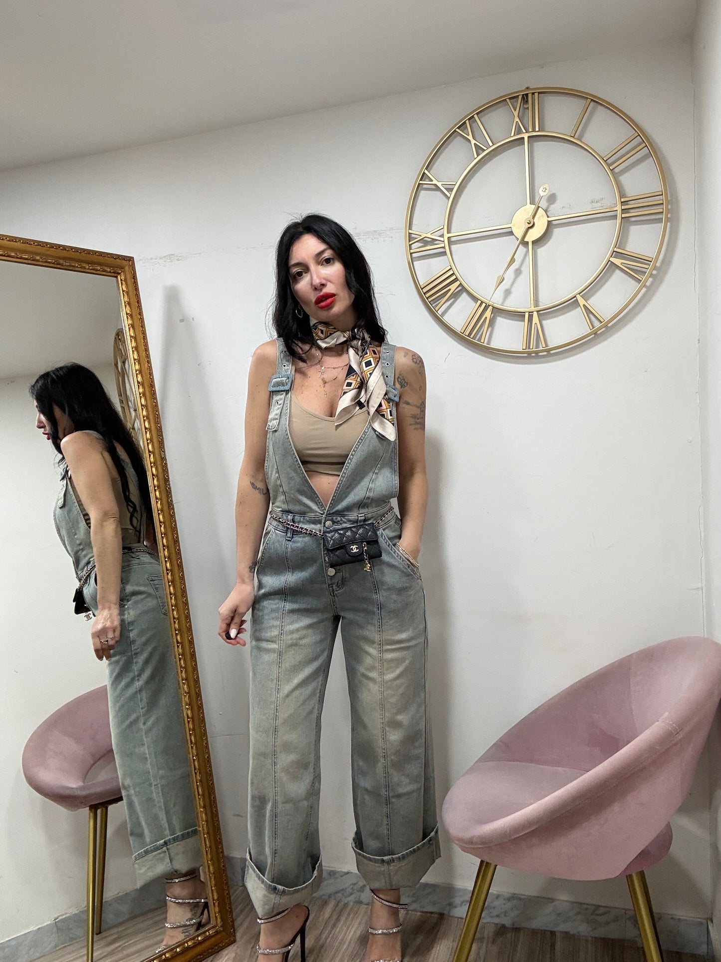 Jeans bretella denim sabbiato 8268-1