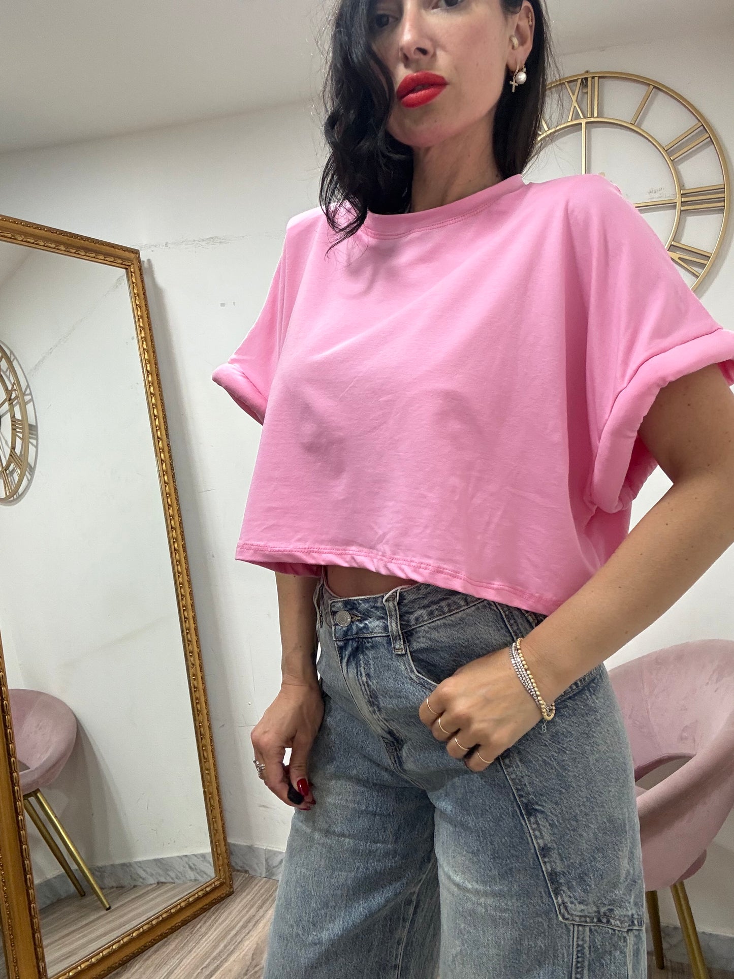 Shirt crop giro imbottito 5649