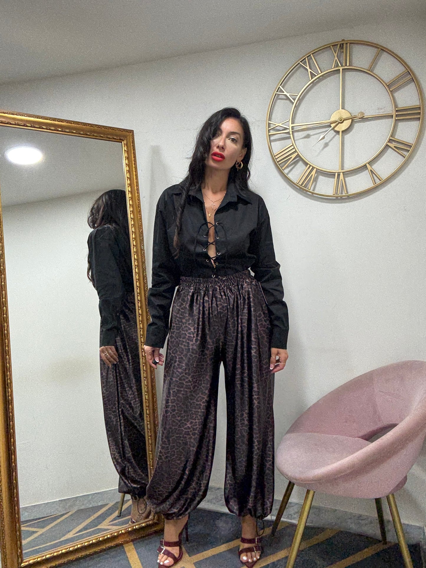 Pantalone seta aladino leopardato 83-1