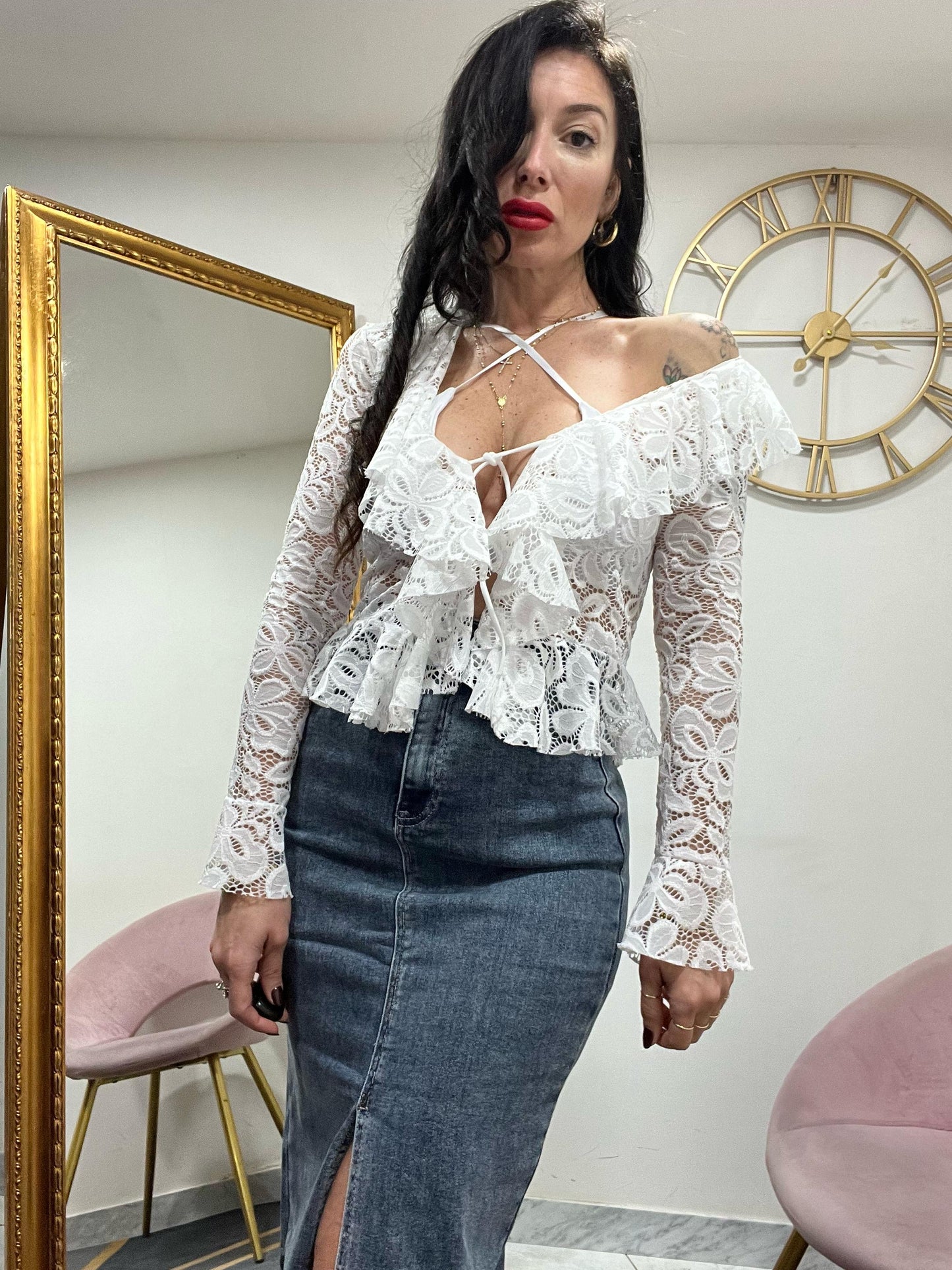 Blusa rousce macrame