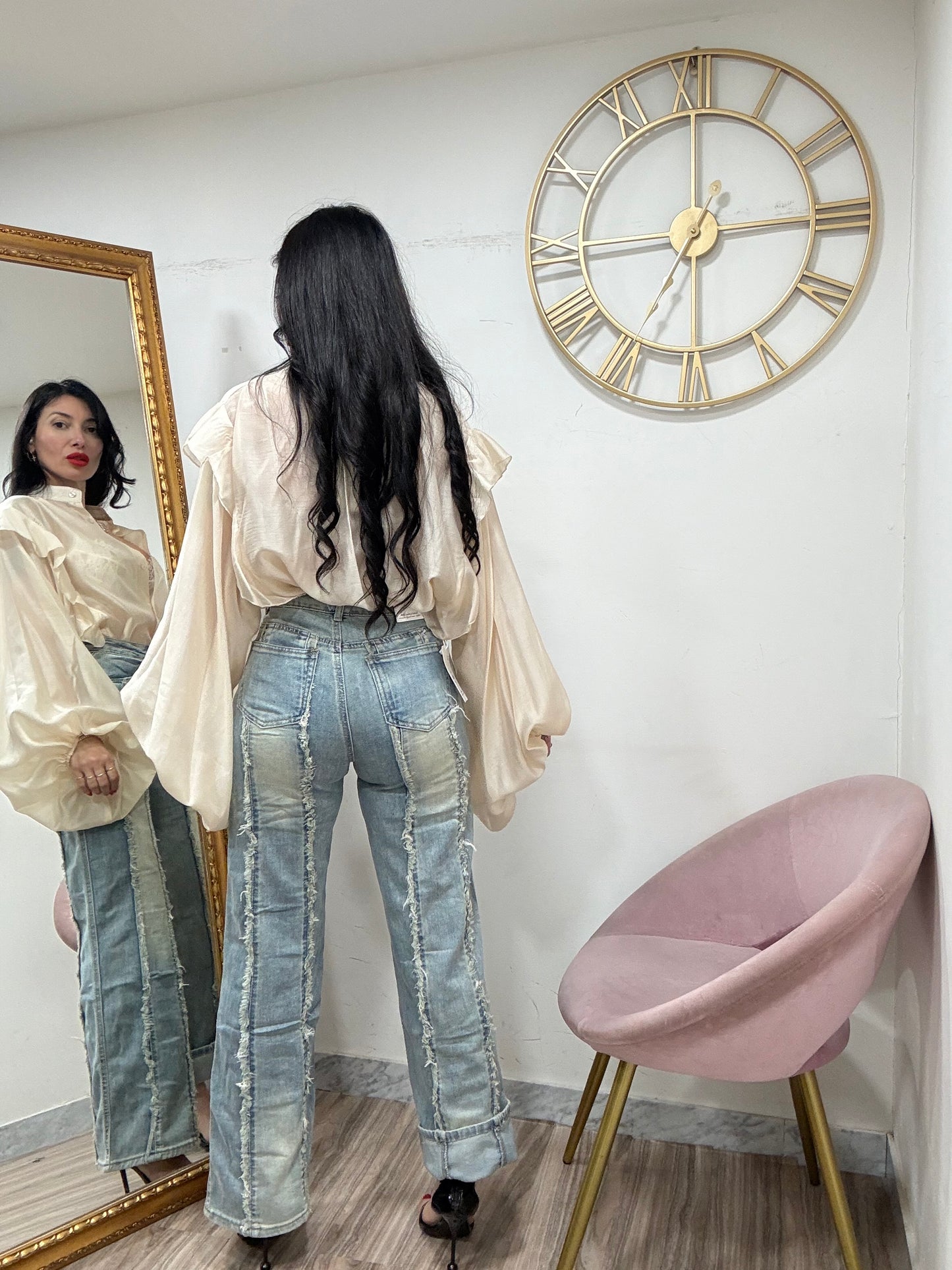 Jeans sabbiato fascia sfrangiata 6396