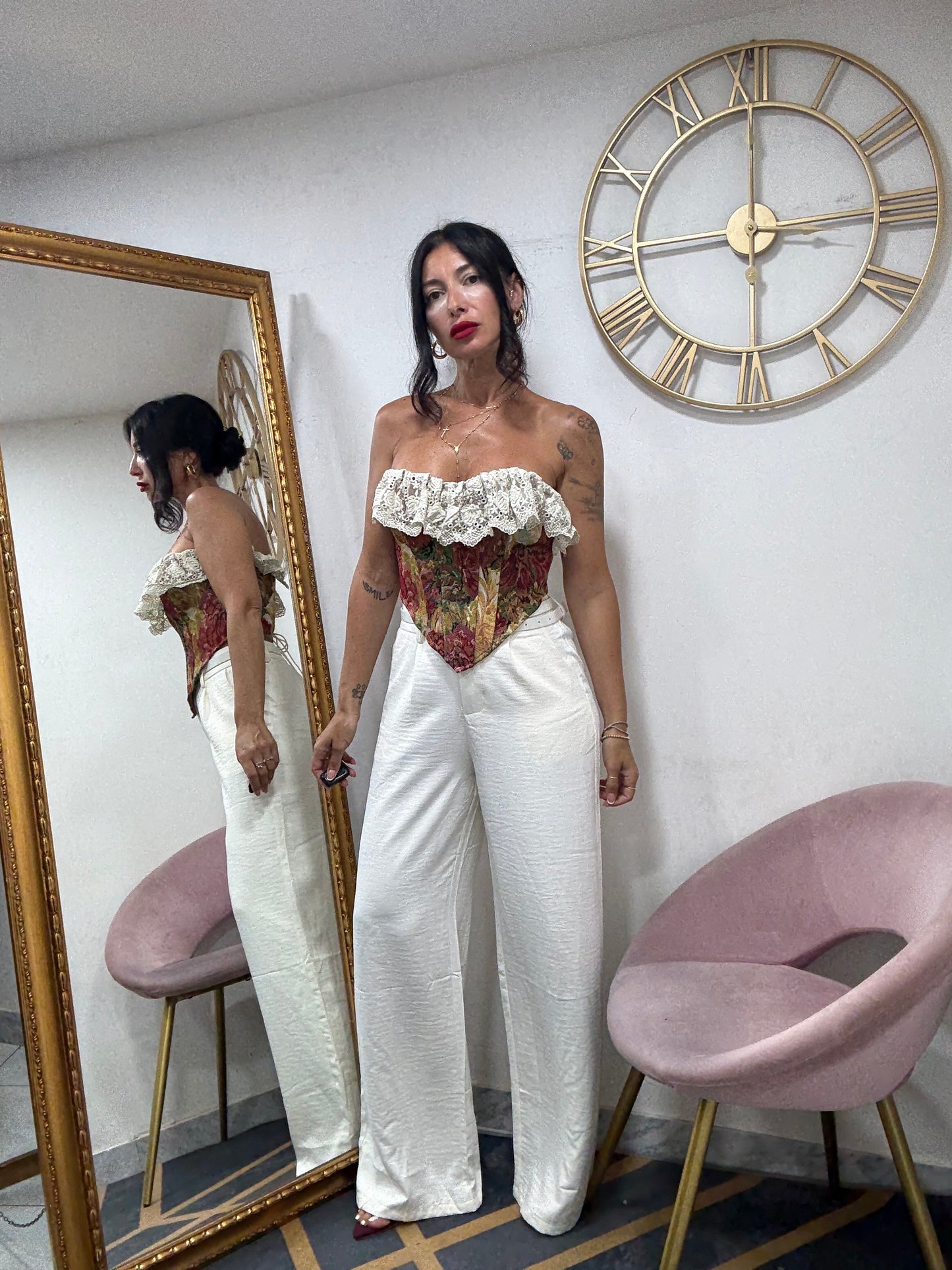 Pantalone palazzo con cinta satin
