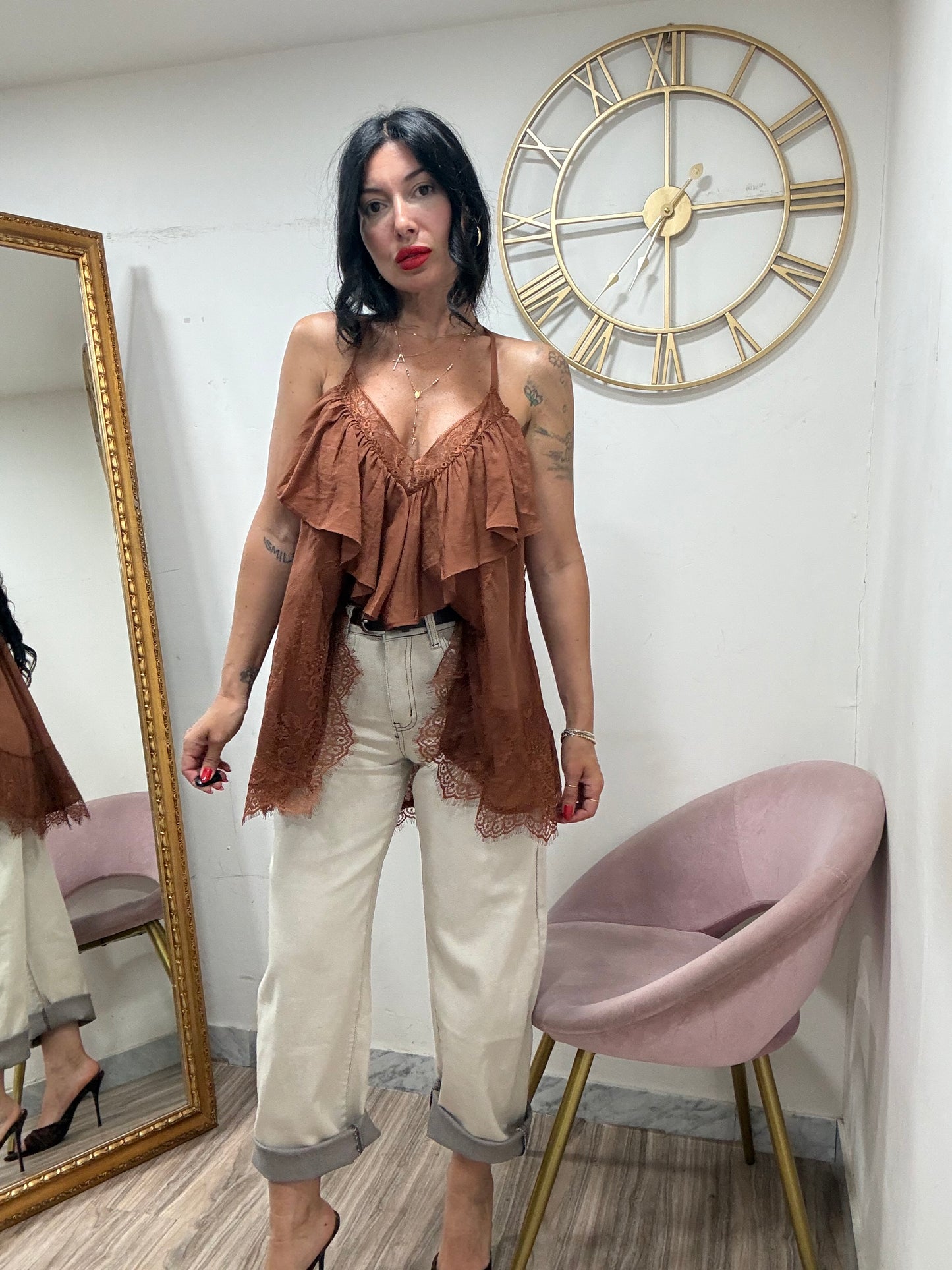 Jeans balloon fit cuciture marroni 32746