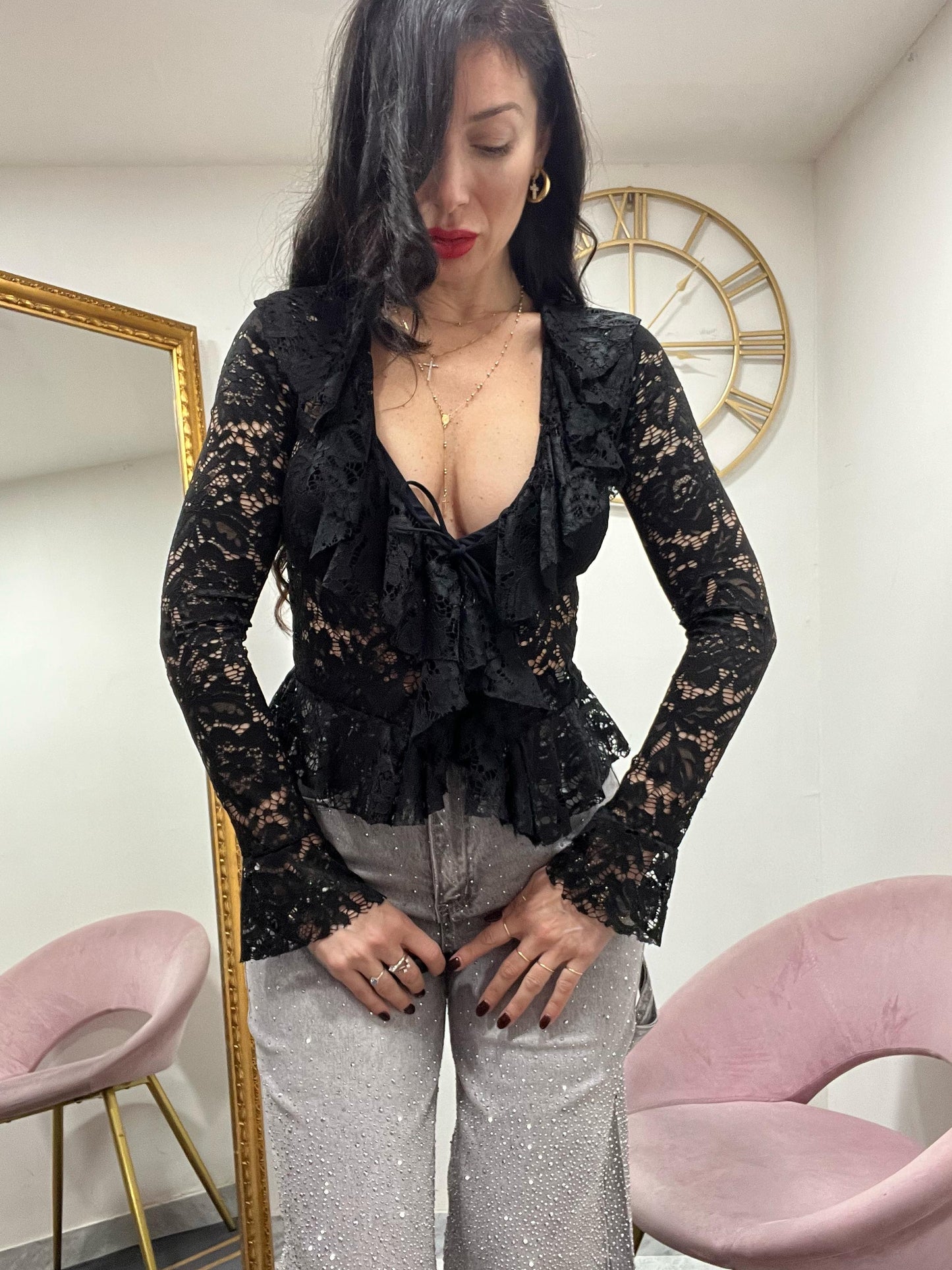 Blusa rousce macrame