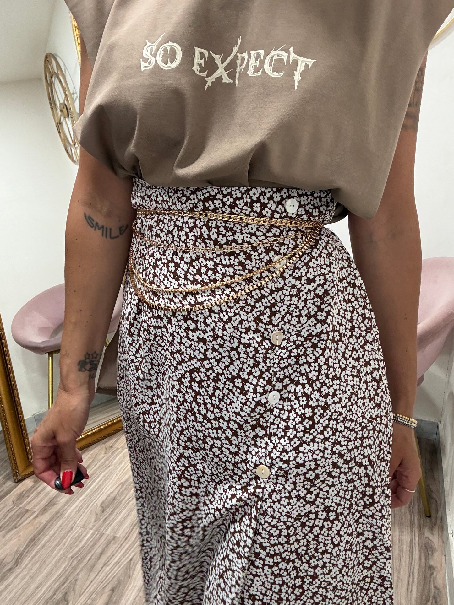Gonna lunga bottoni fiori 289