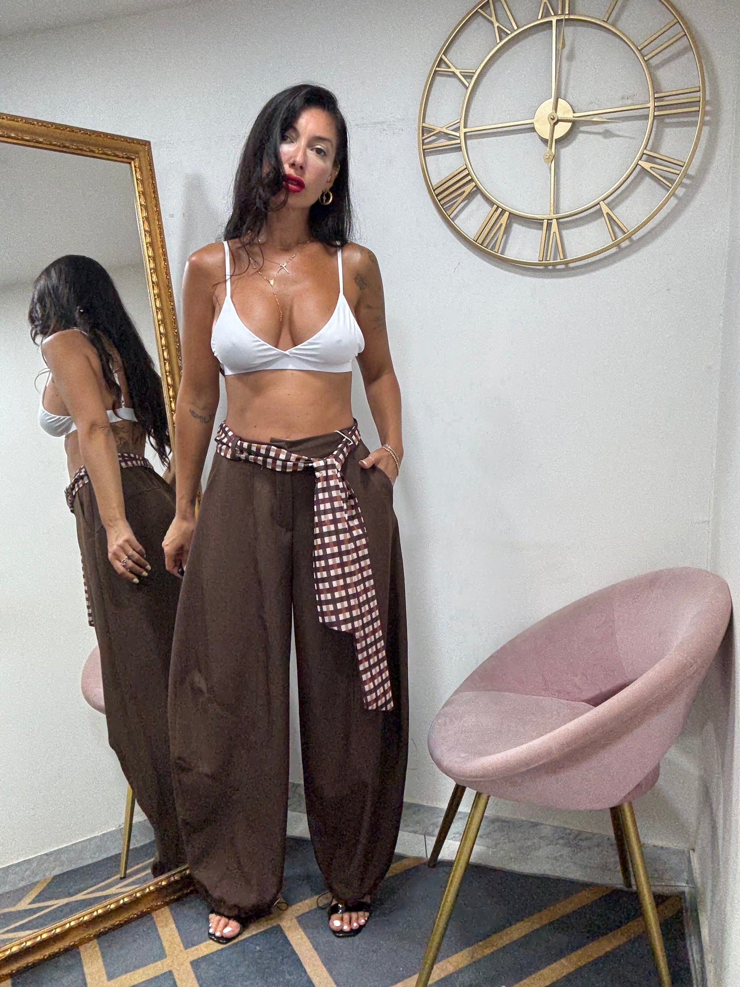Pantalone ballon cinta quadretti 190