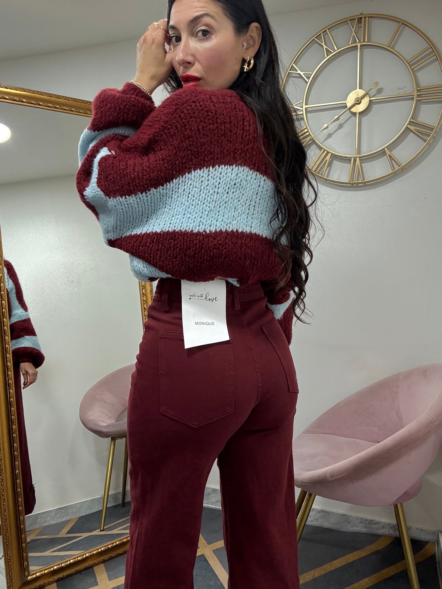 Jeans palazzo bordeaux 250