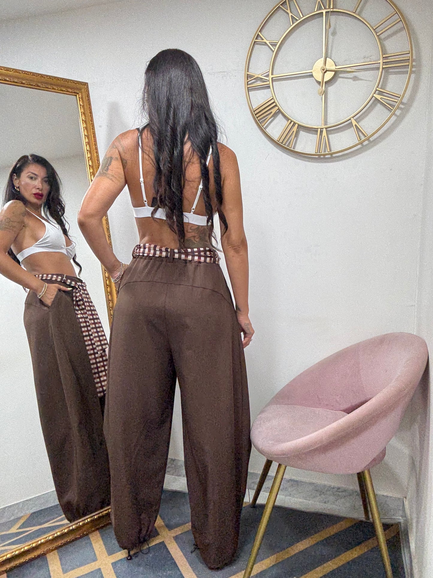Pantalone ballon cinta quadretti 190