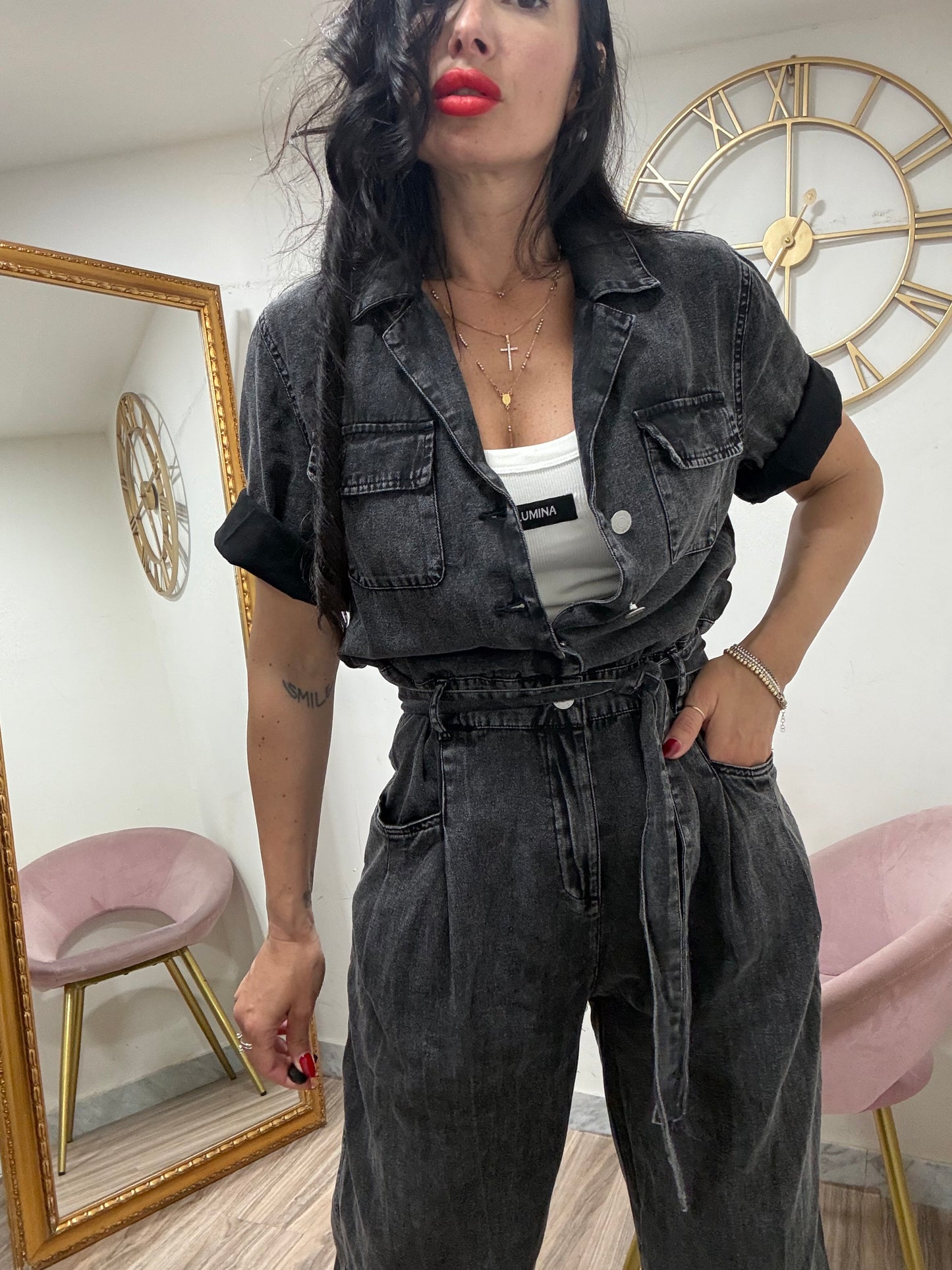 Jumpsuit Denim 1/2 manica 10651
