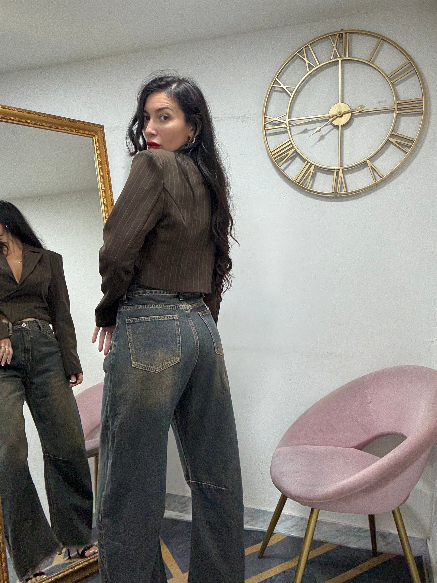 Jeans ballon sfrangiato sabbiato marrone 265