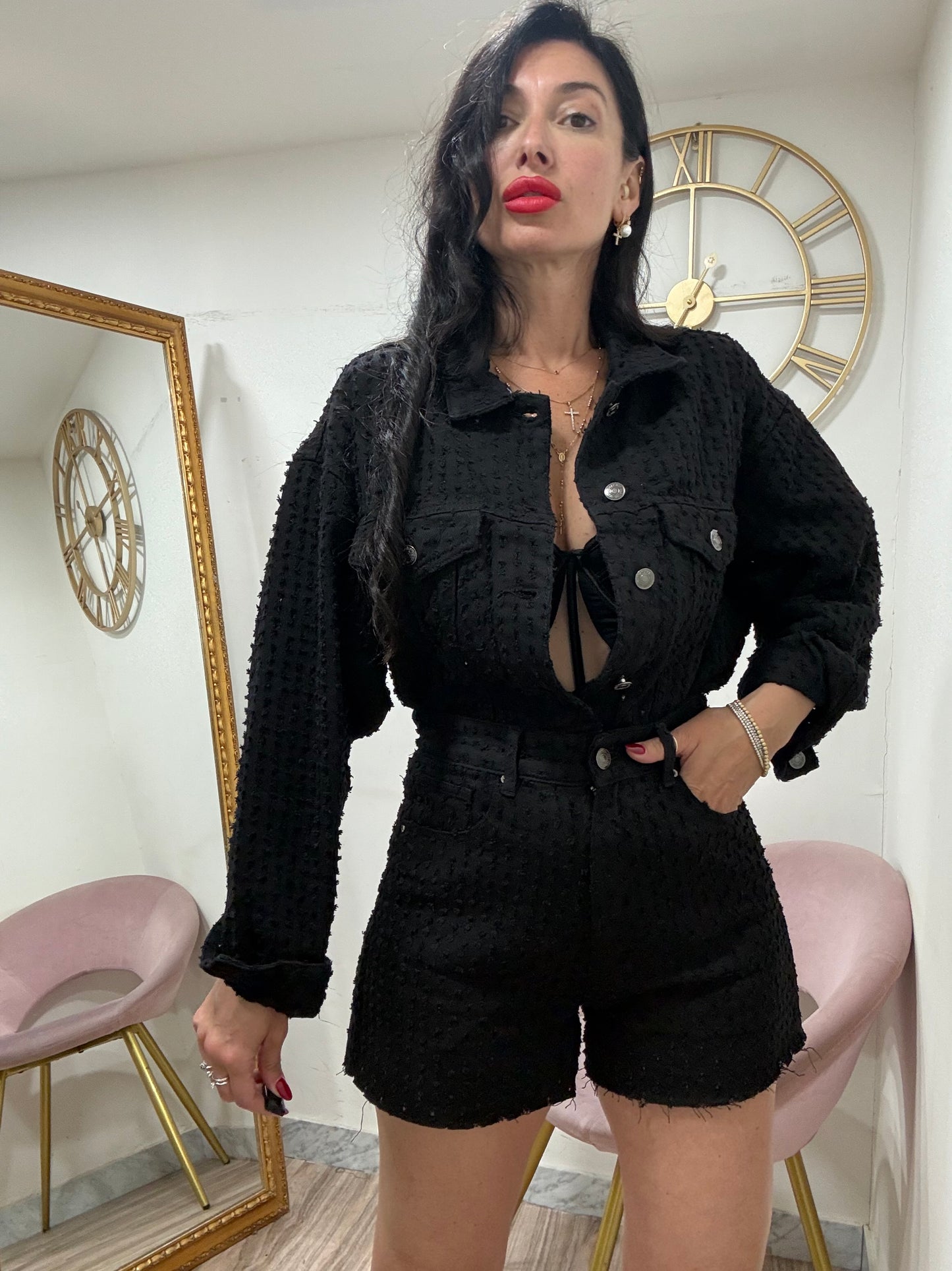 Coordinato denim sfrangiato 97
