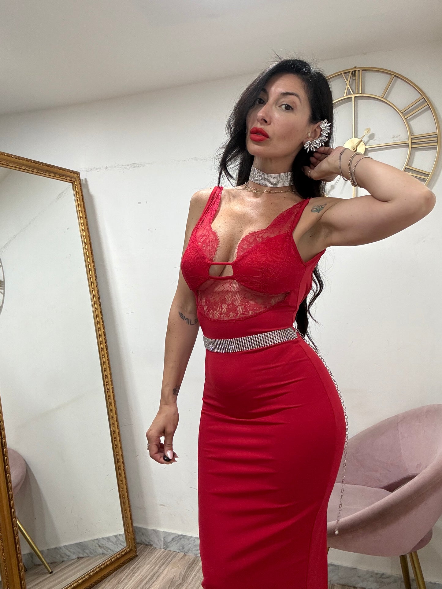 Dress tubino scollo merletto 20271