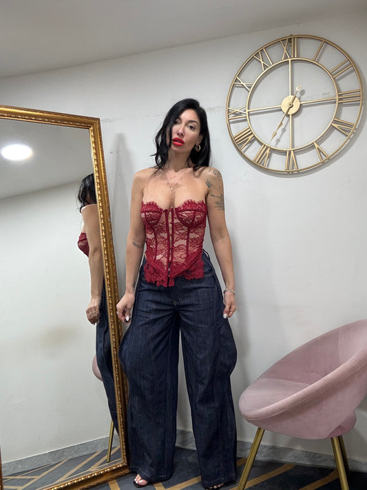 Corsetto steccato pizzo bottoncini