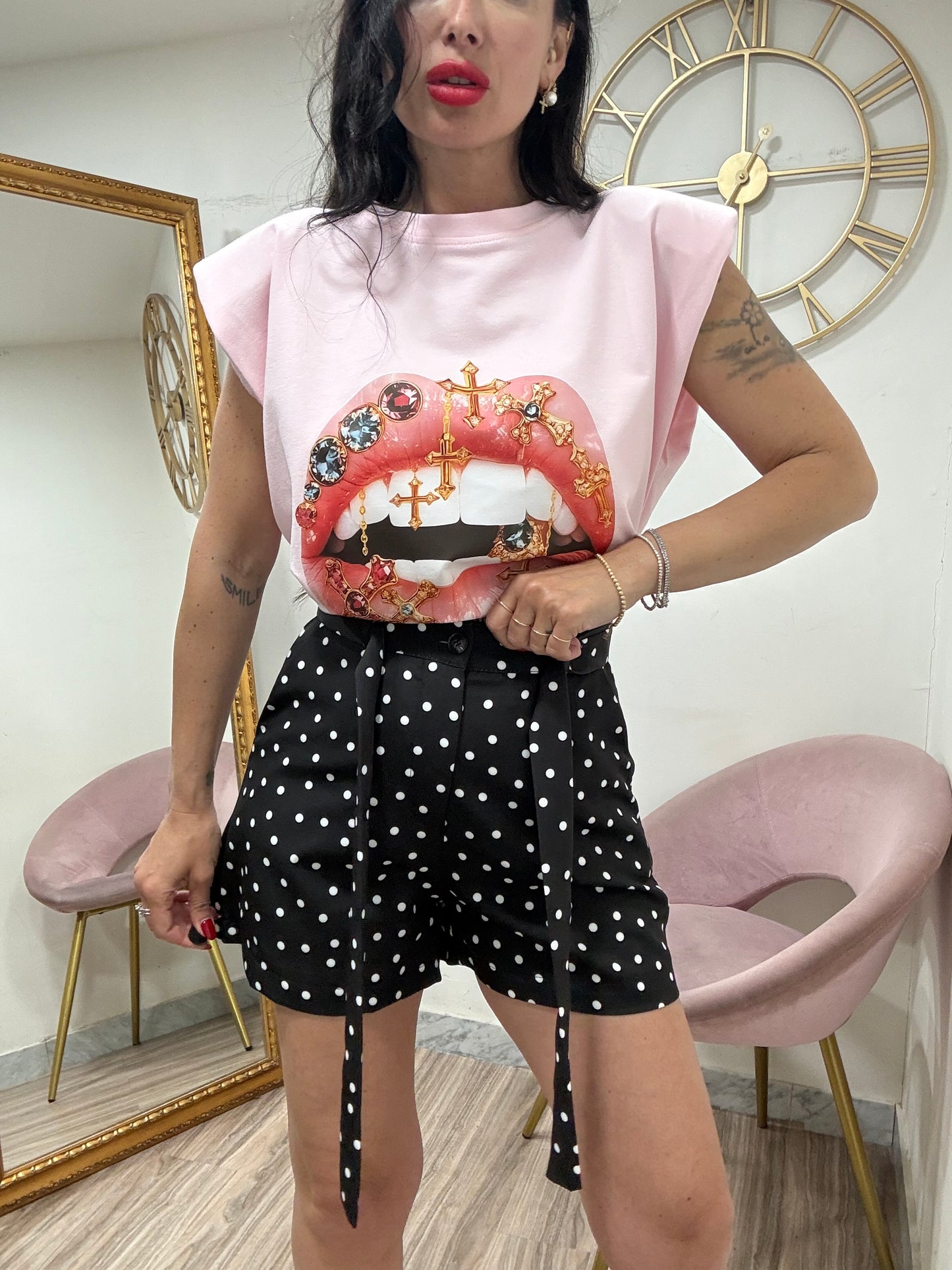 Pantaloncino cinta  pois 6916