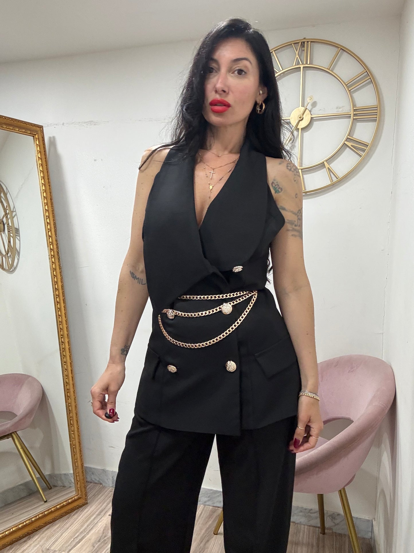 Coordinato gilet doppio petto bottoni oro 9224