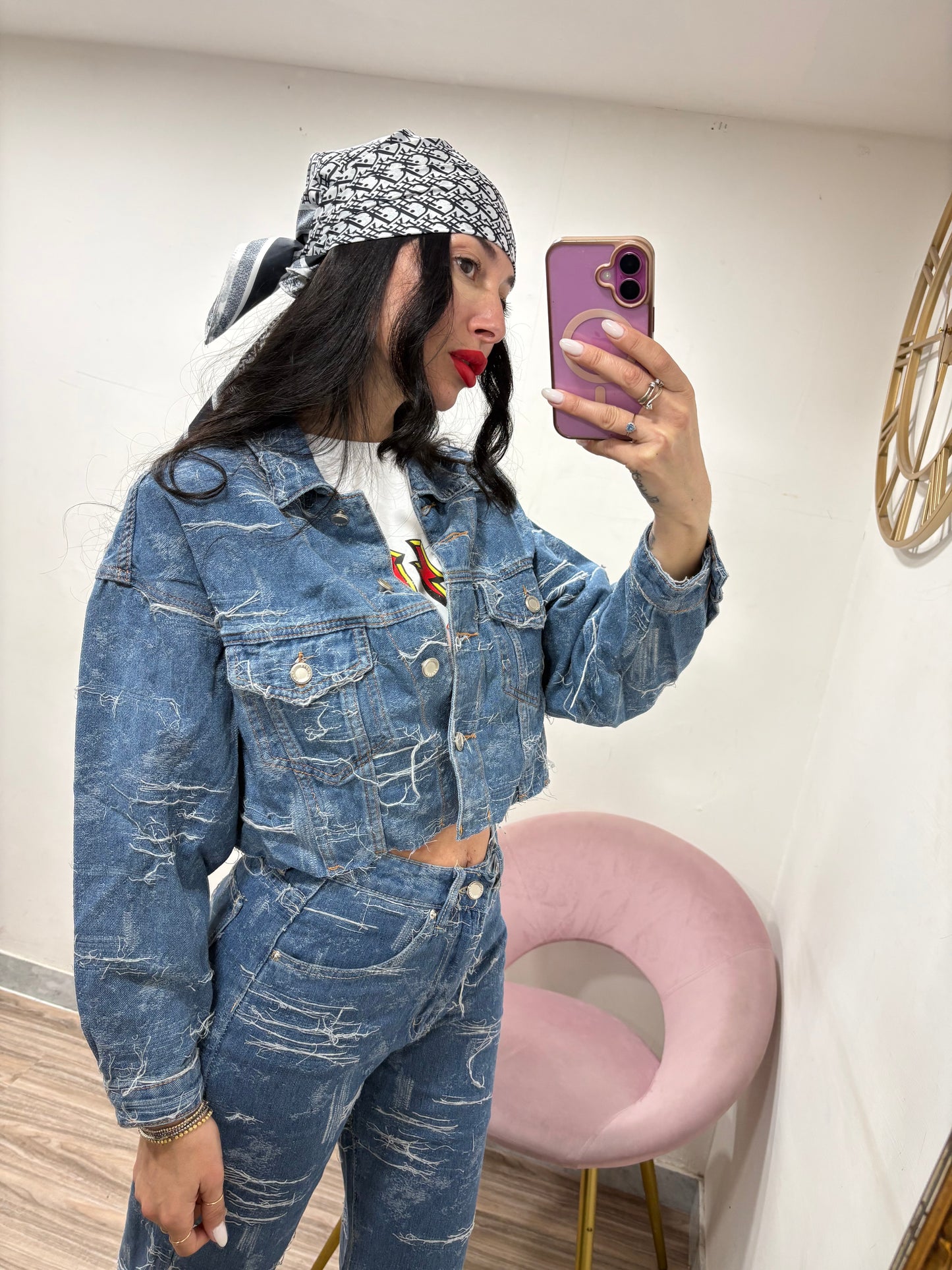 Coordinato denim sfrangiato 694