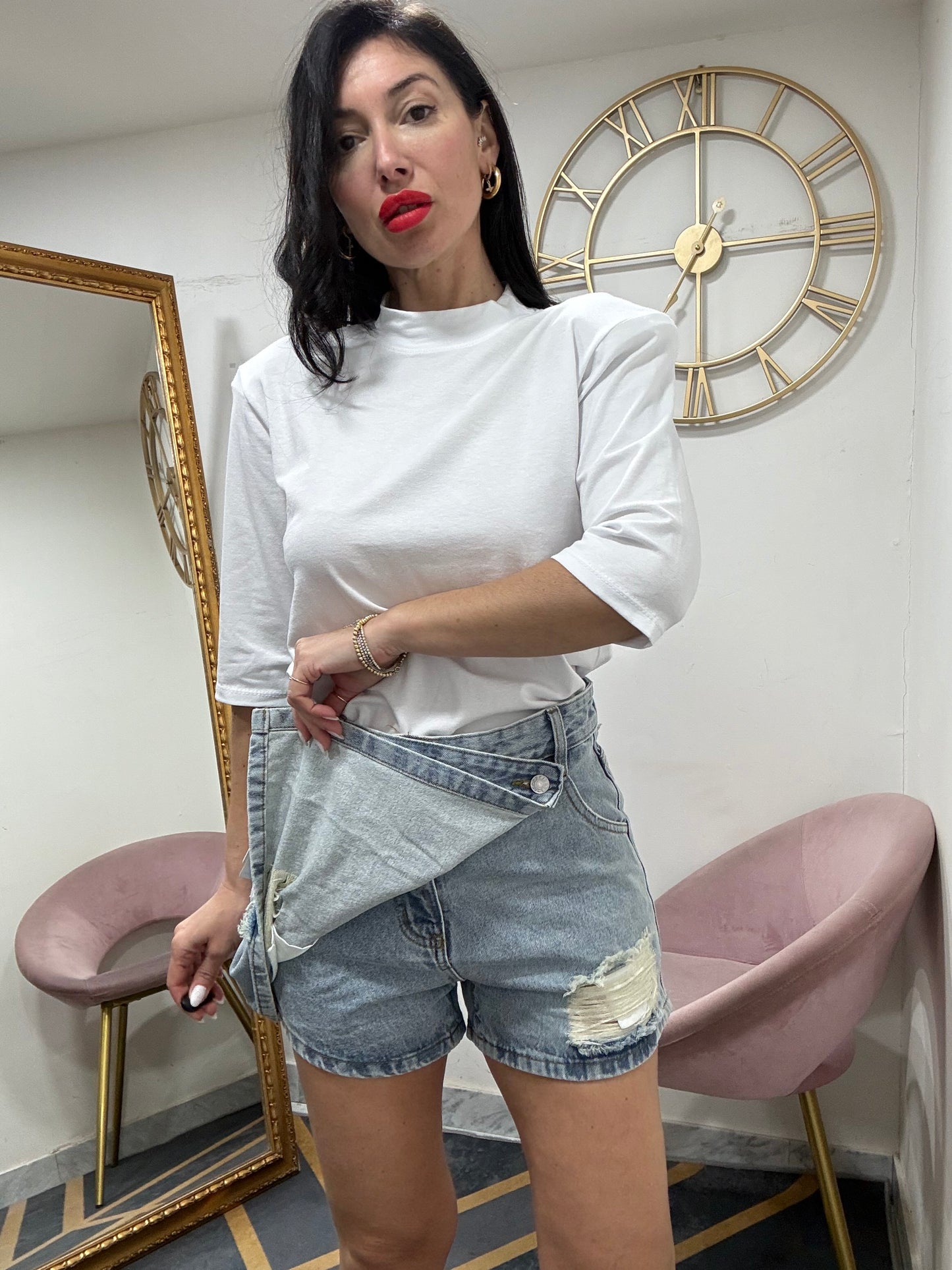 Pantagonna denim abbottonatura assimmetrica 6666