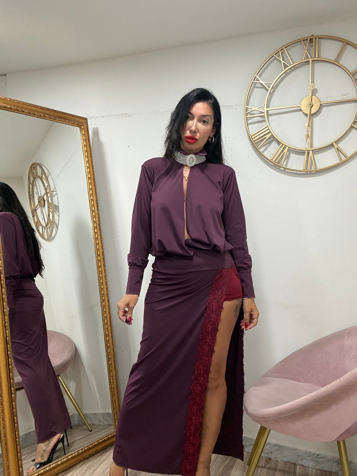 Dress camicia spacco pizzo  22852