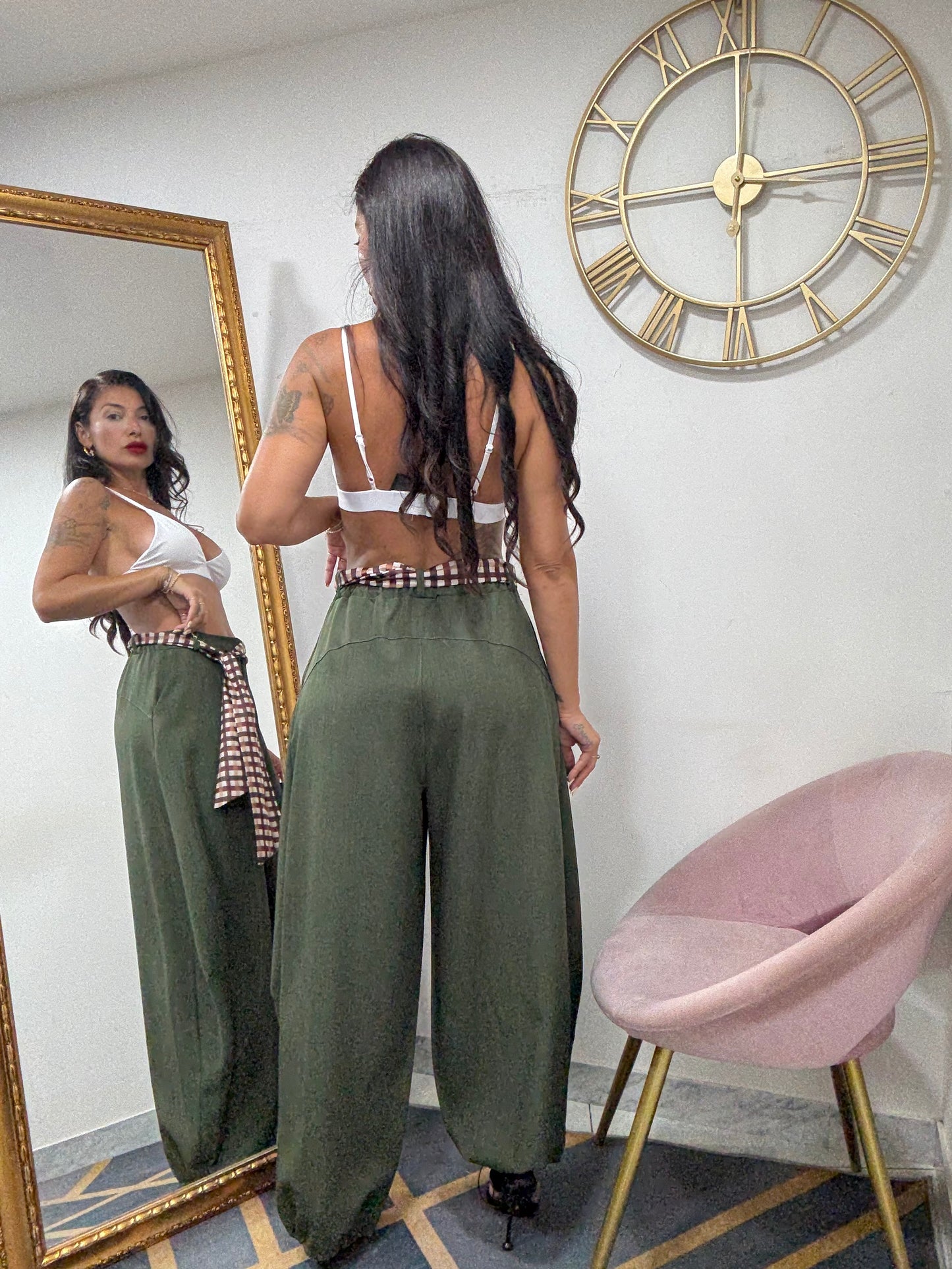 Pantalone ballon cinta quadretti 190