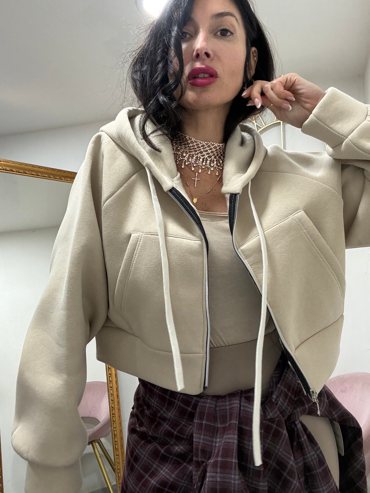 Felpa crop zip over 909