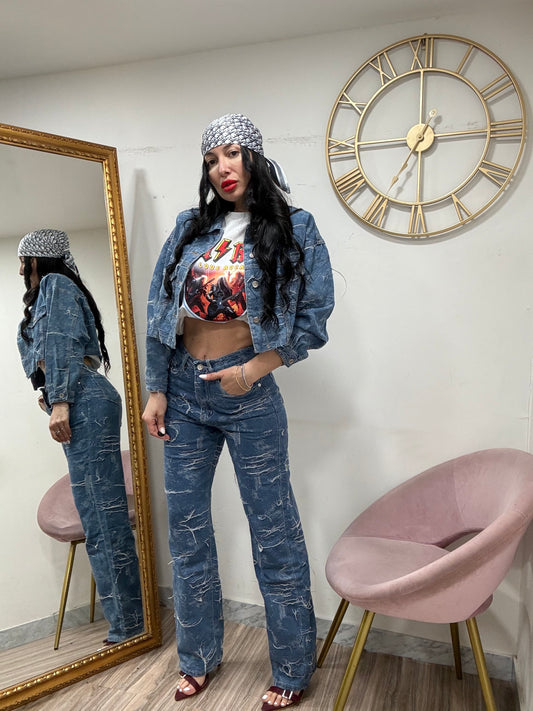 Coordinato denim sfrangiato 694