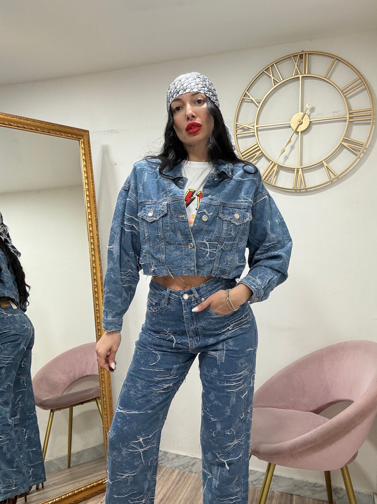 Coordinato denim sfrangiato 694