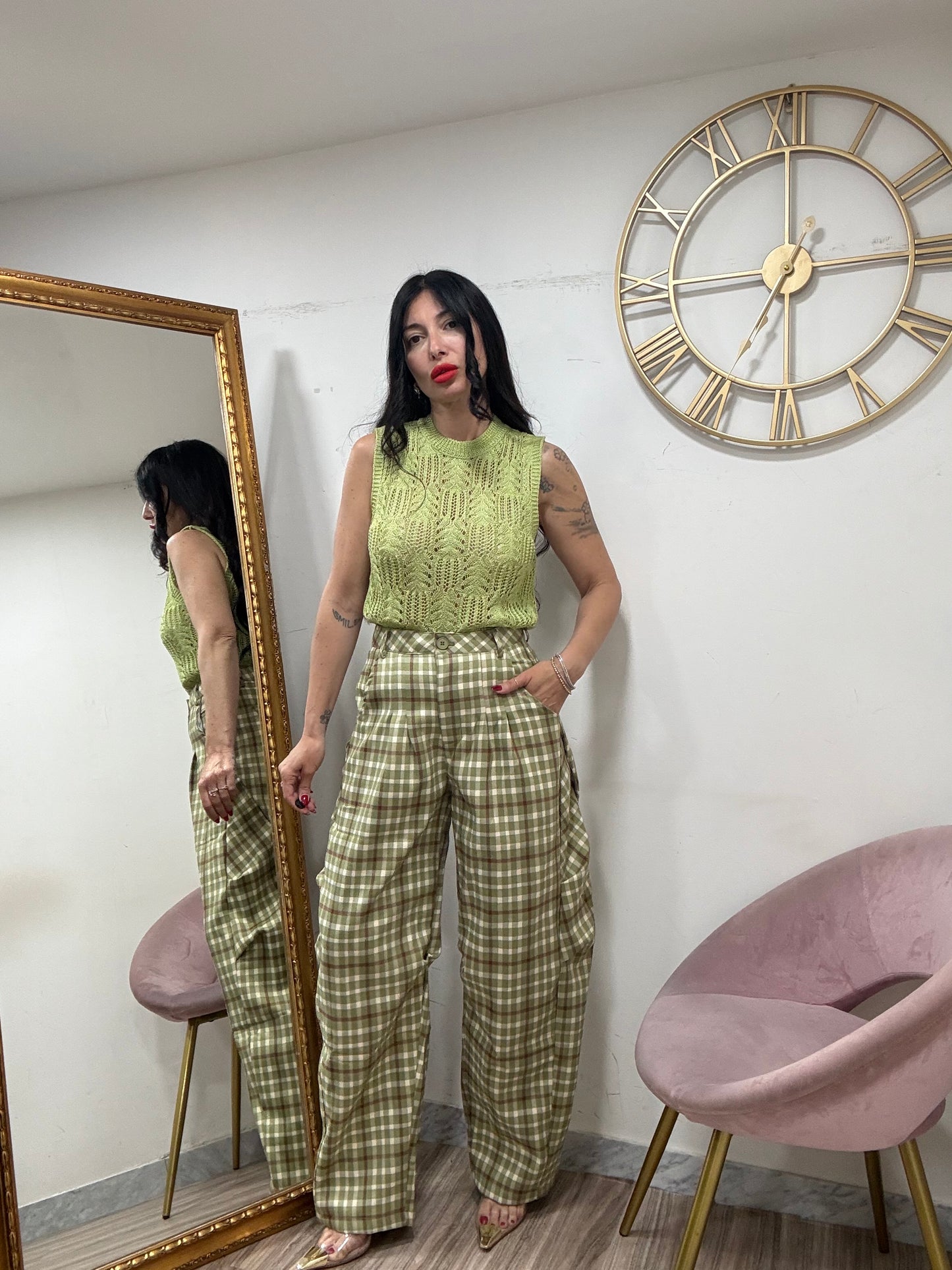 Pantalone quadri verde 2765