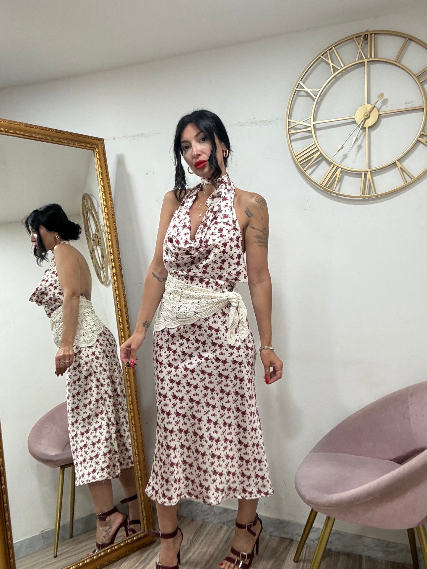 Coordinato fiori  crop scollo morbido 141941