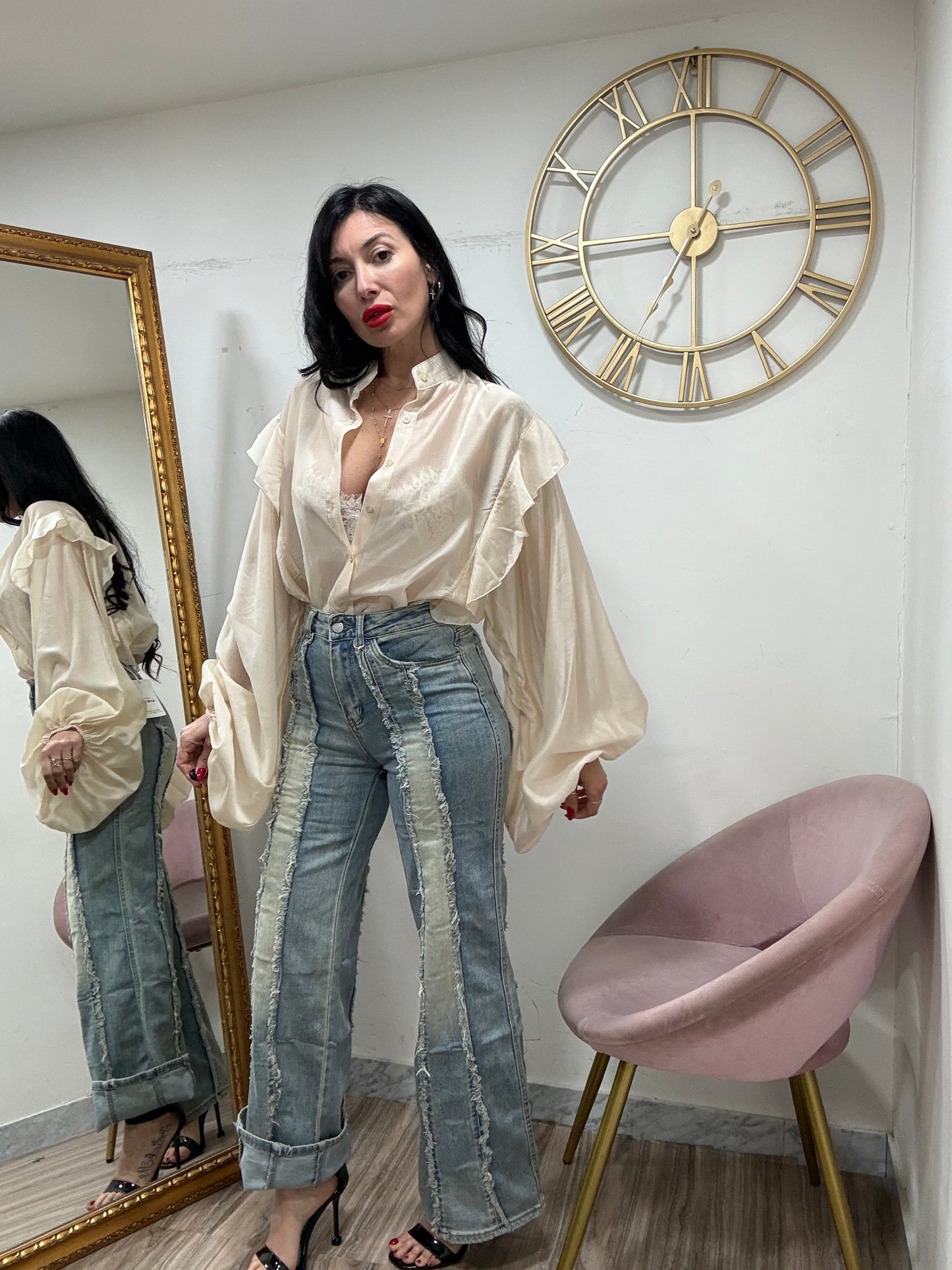 Jeans sabbiato  fascia sfrangiata 6396
