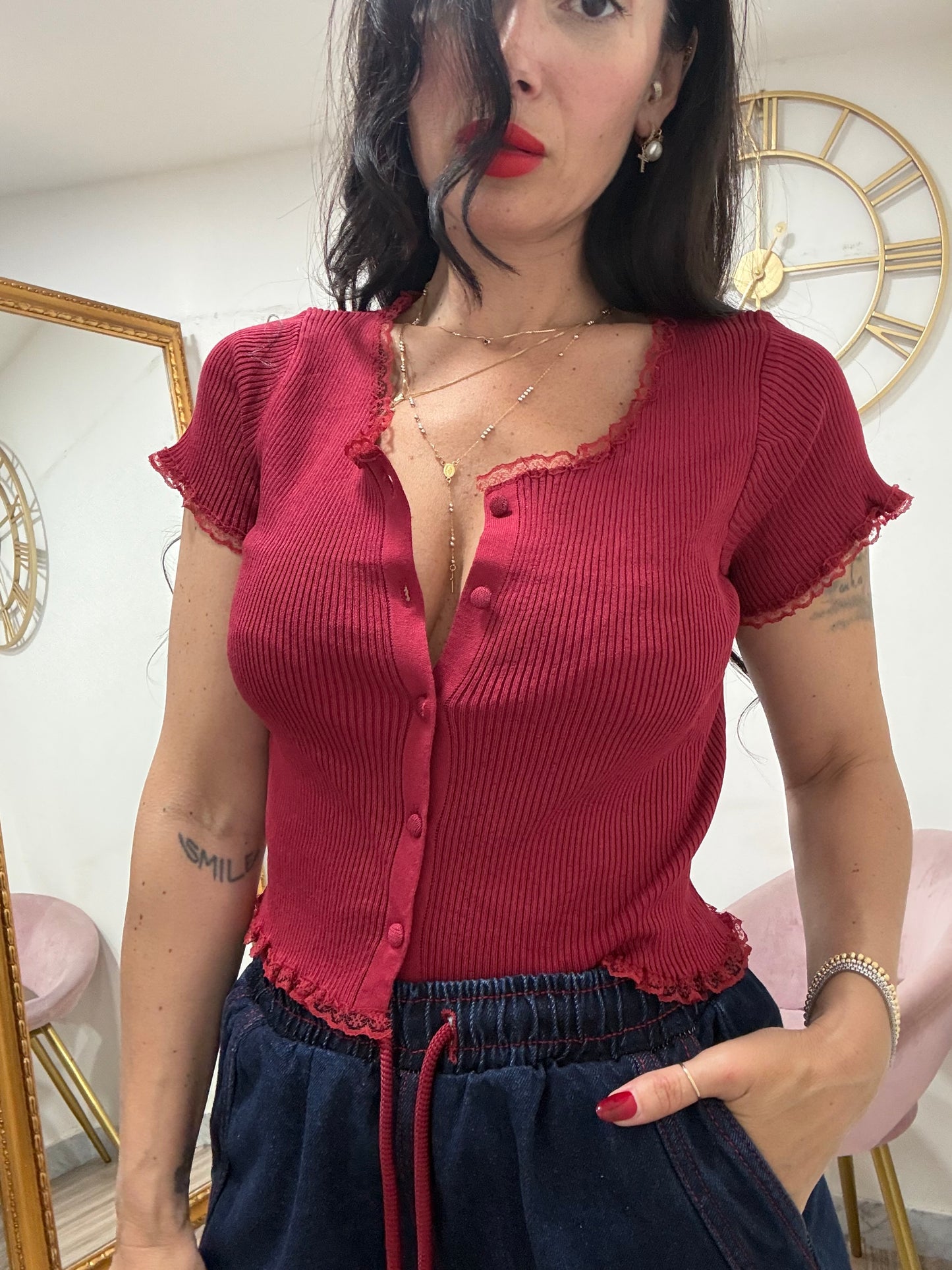 Shirt crop bottoni costine 15146
