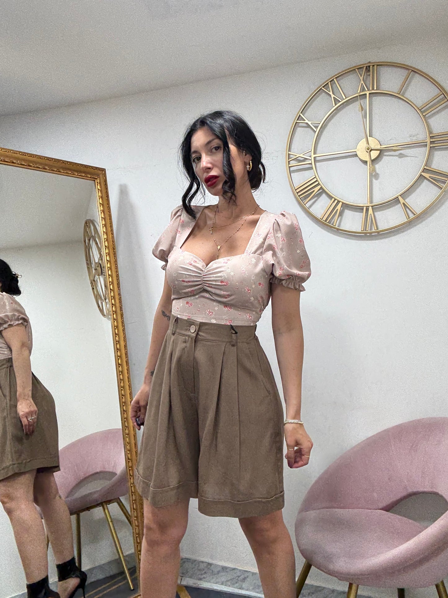 Crop top 1/2 manica palloncino 518