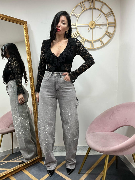 Jeans ballon carpenter strass