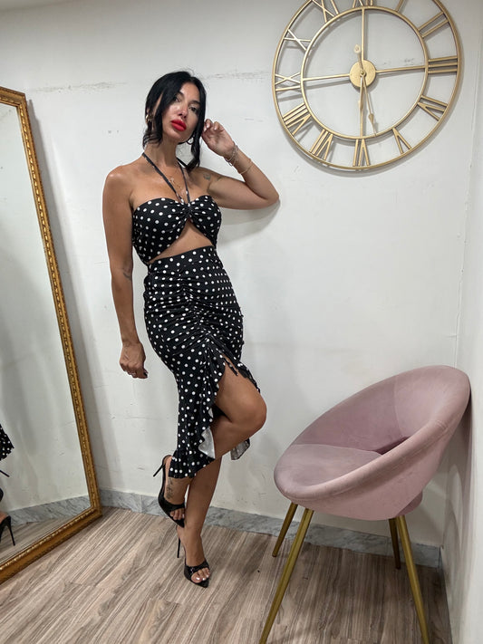 Coordinato gonna drappeggio pois 26709
