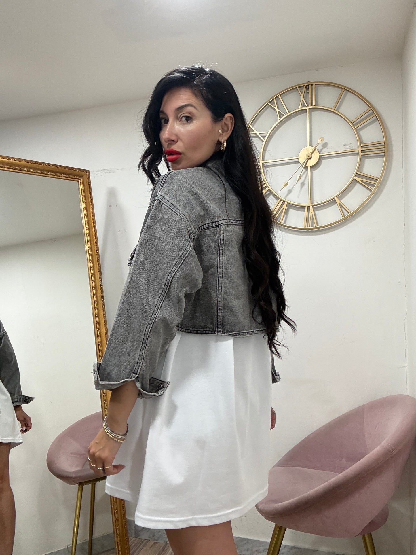 Giubbino Denim crop grigio 261
