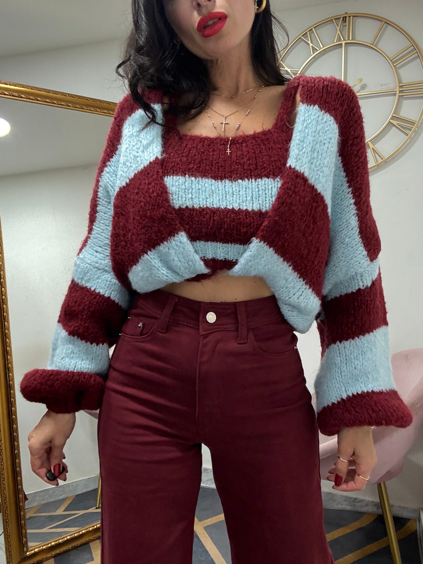 Jeans palazzo bordeaux 250