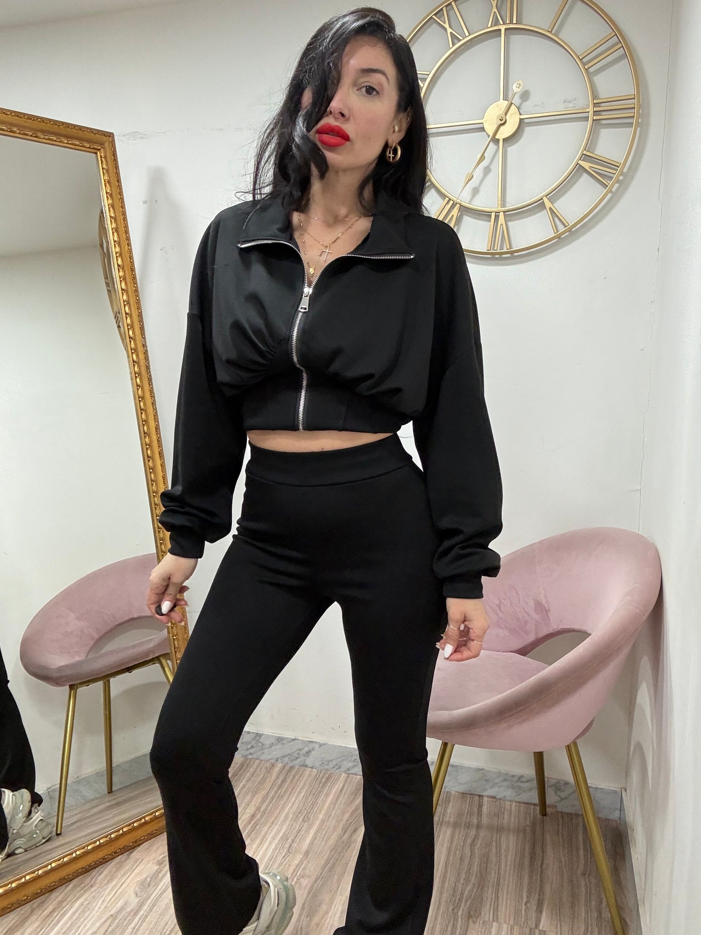 Coordinato tuta felpa zip mezzo collo 38308