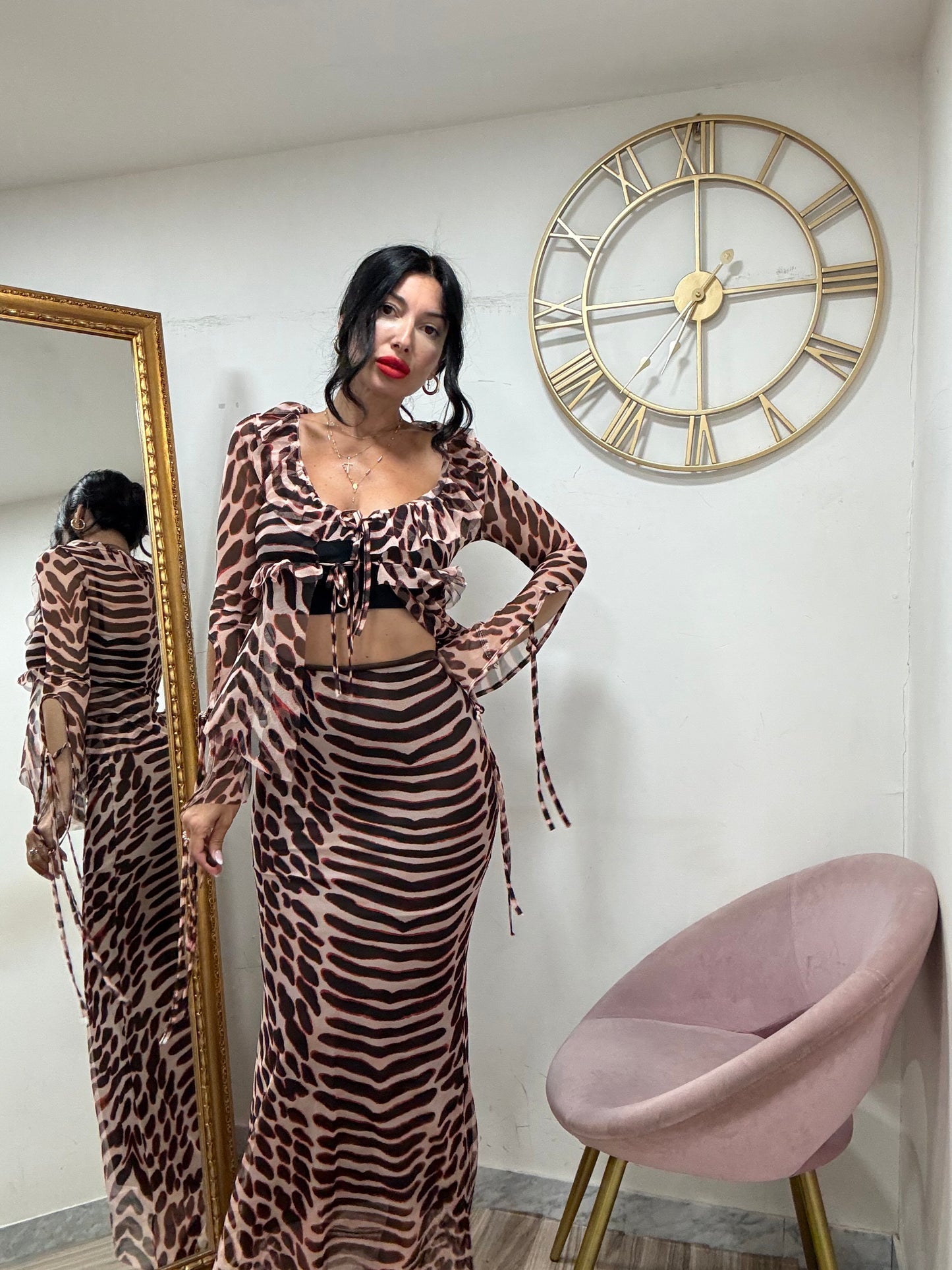 Coordinato gonna velo animalier 18893