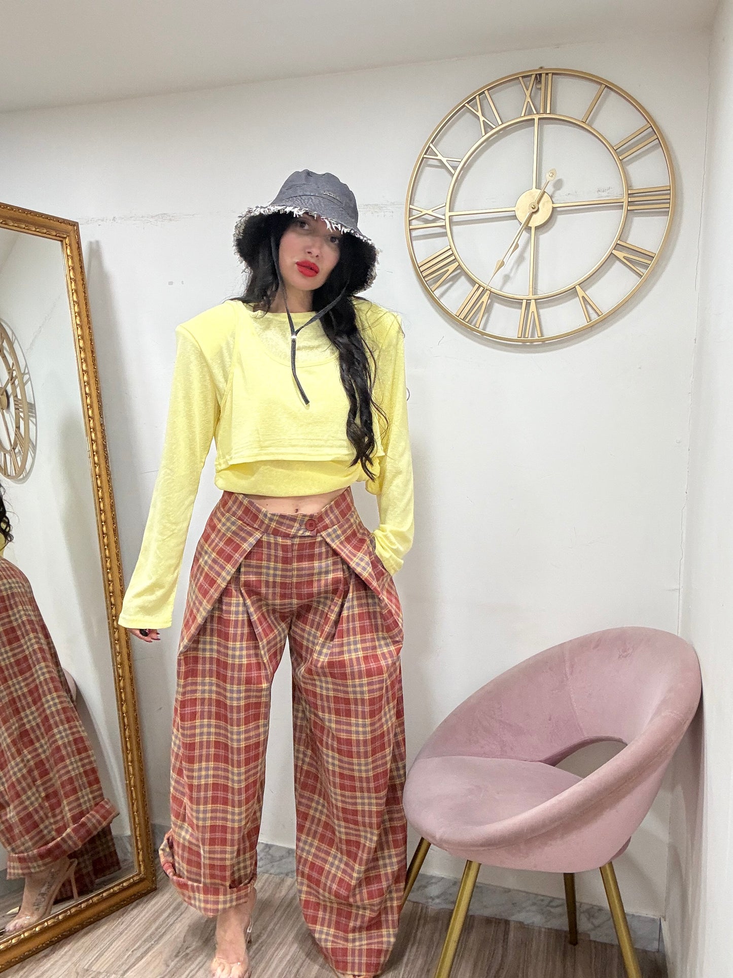 Pantalone quadri piegone 02#