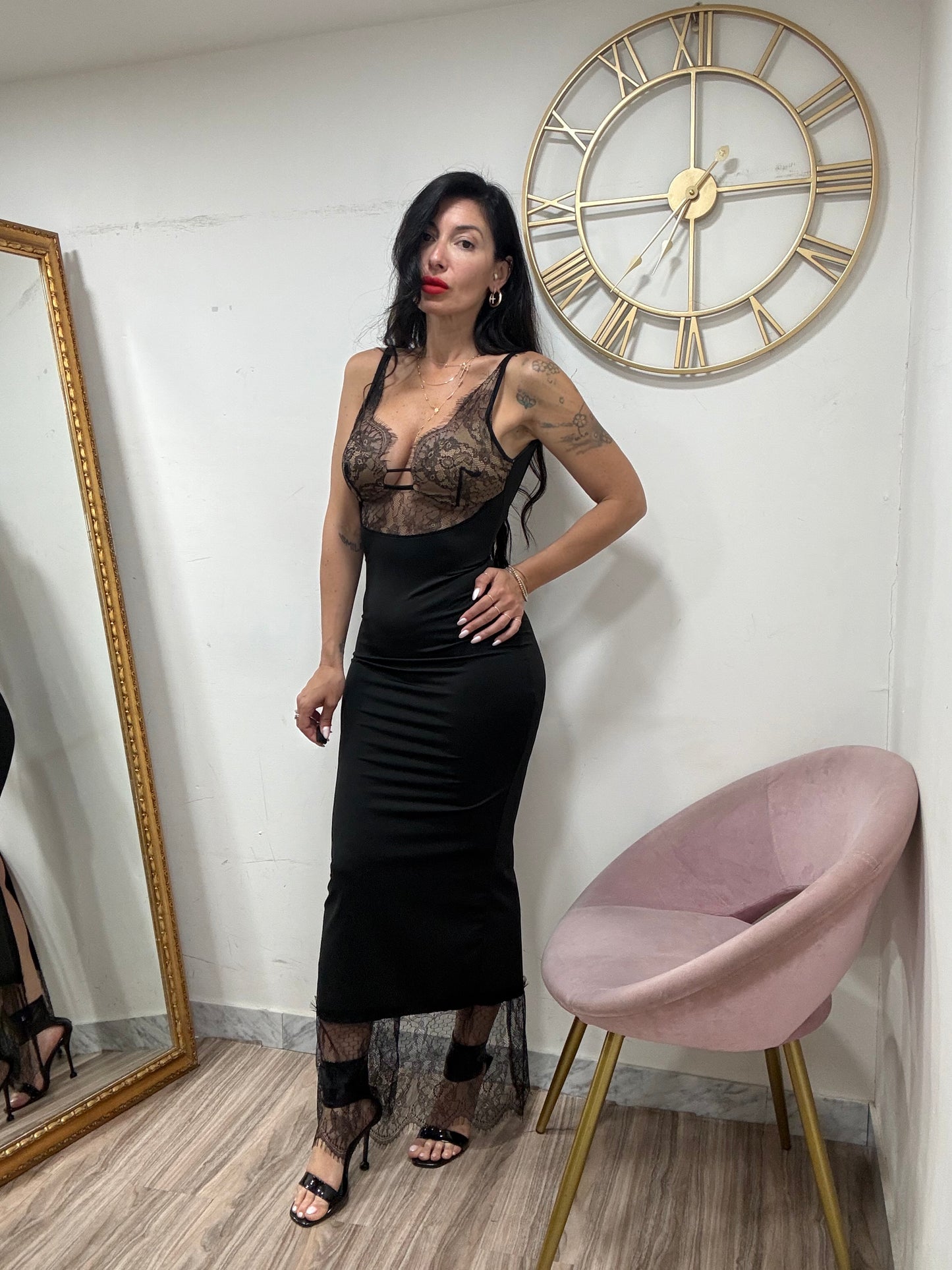 Dress tubino scollo merletto 20271