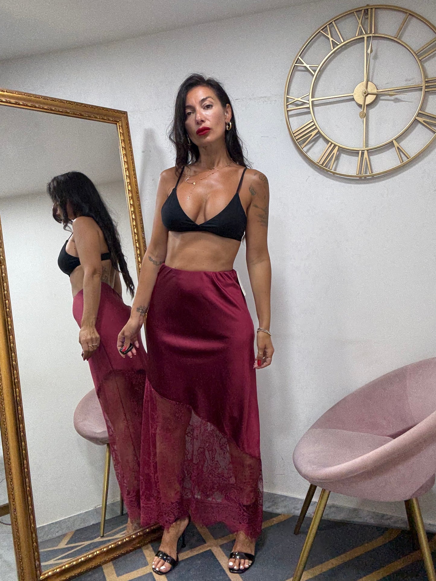 Gonna satin merletto 250