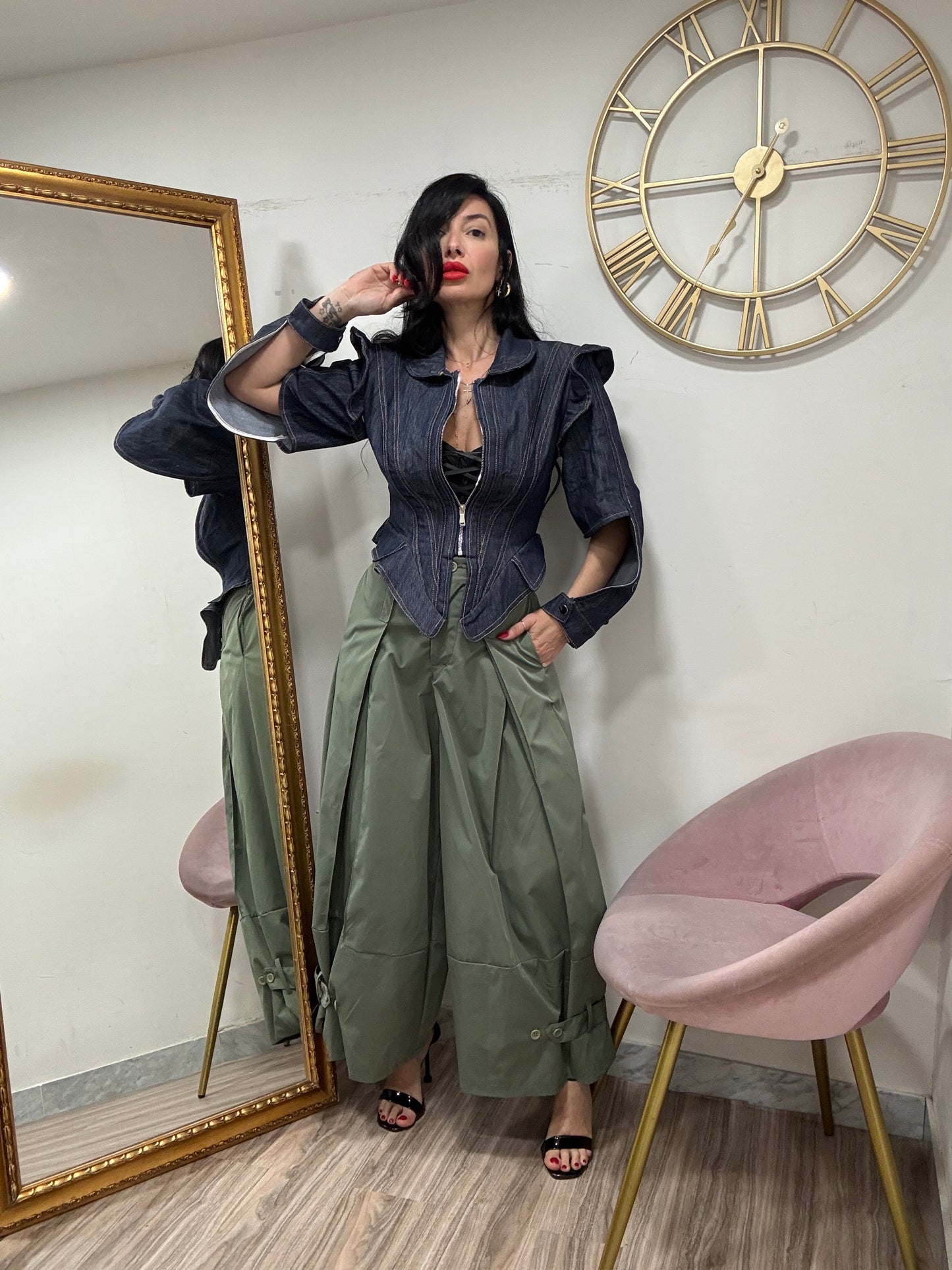 Giacca denim manica mantella 6676