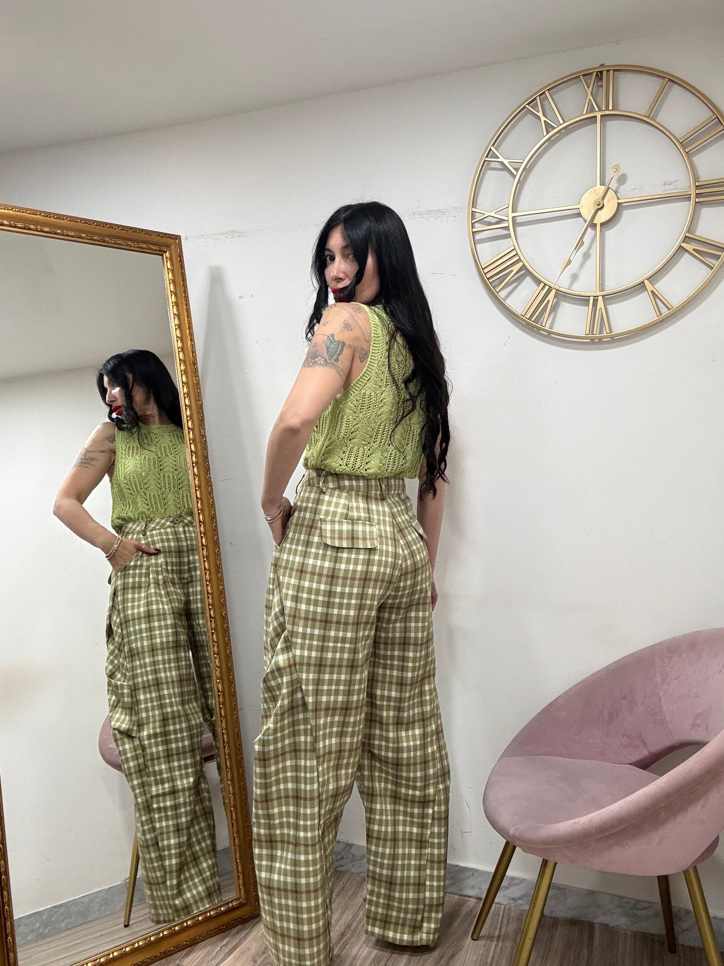 Pantalone quadri verde 2765
