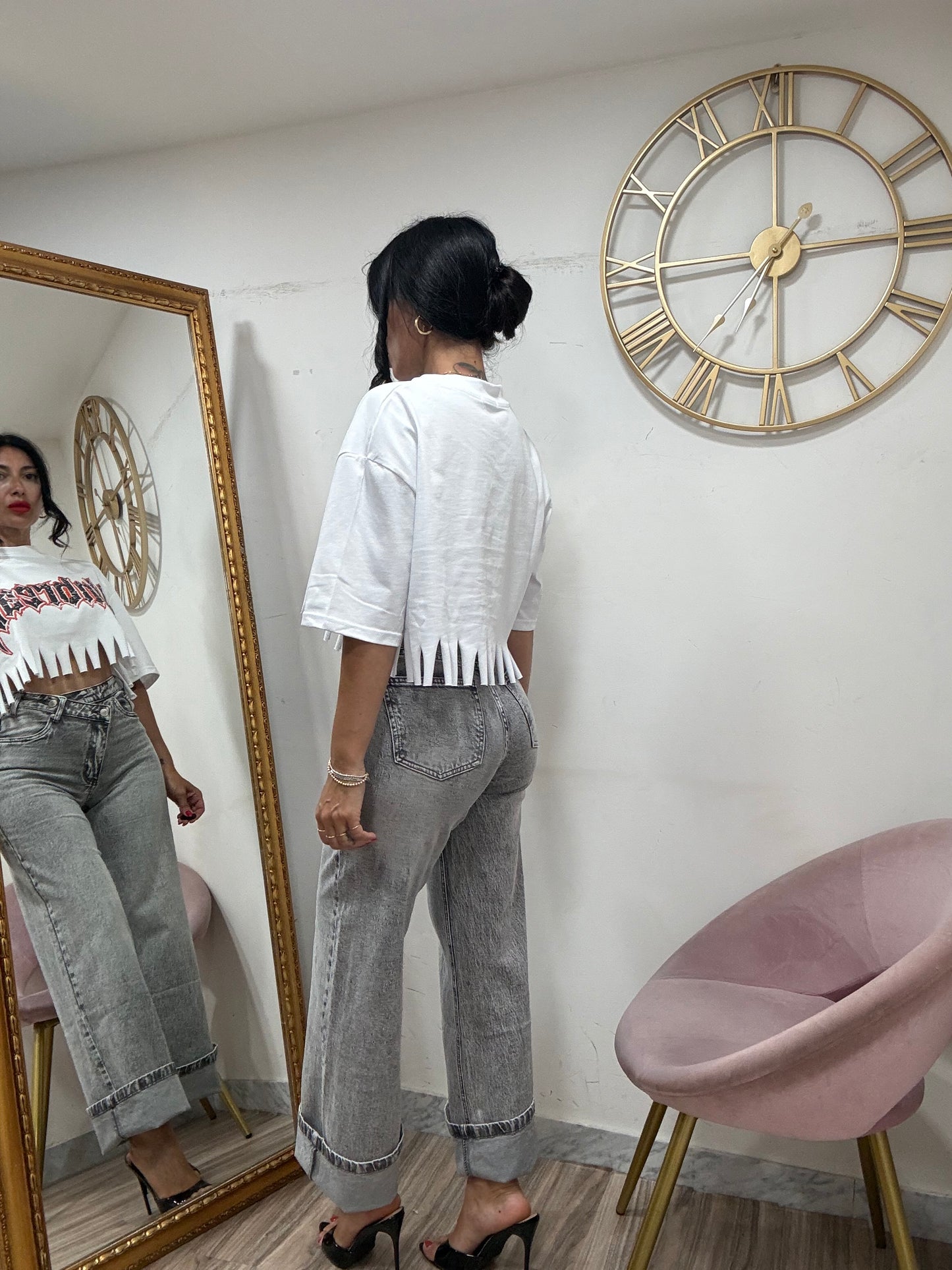Jeans abbottonatura assimmetrica grigio 9389