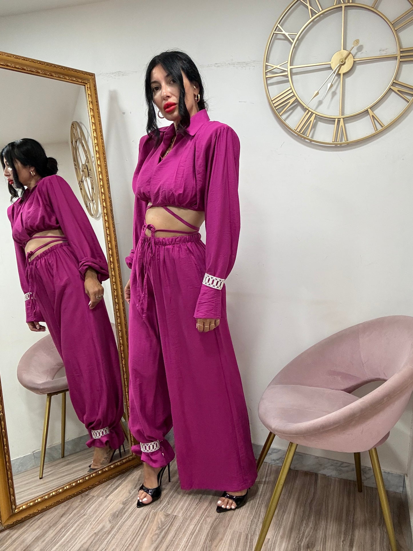 Coord camicia crop spallina 7098
