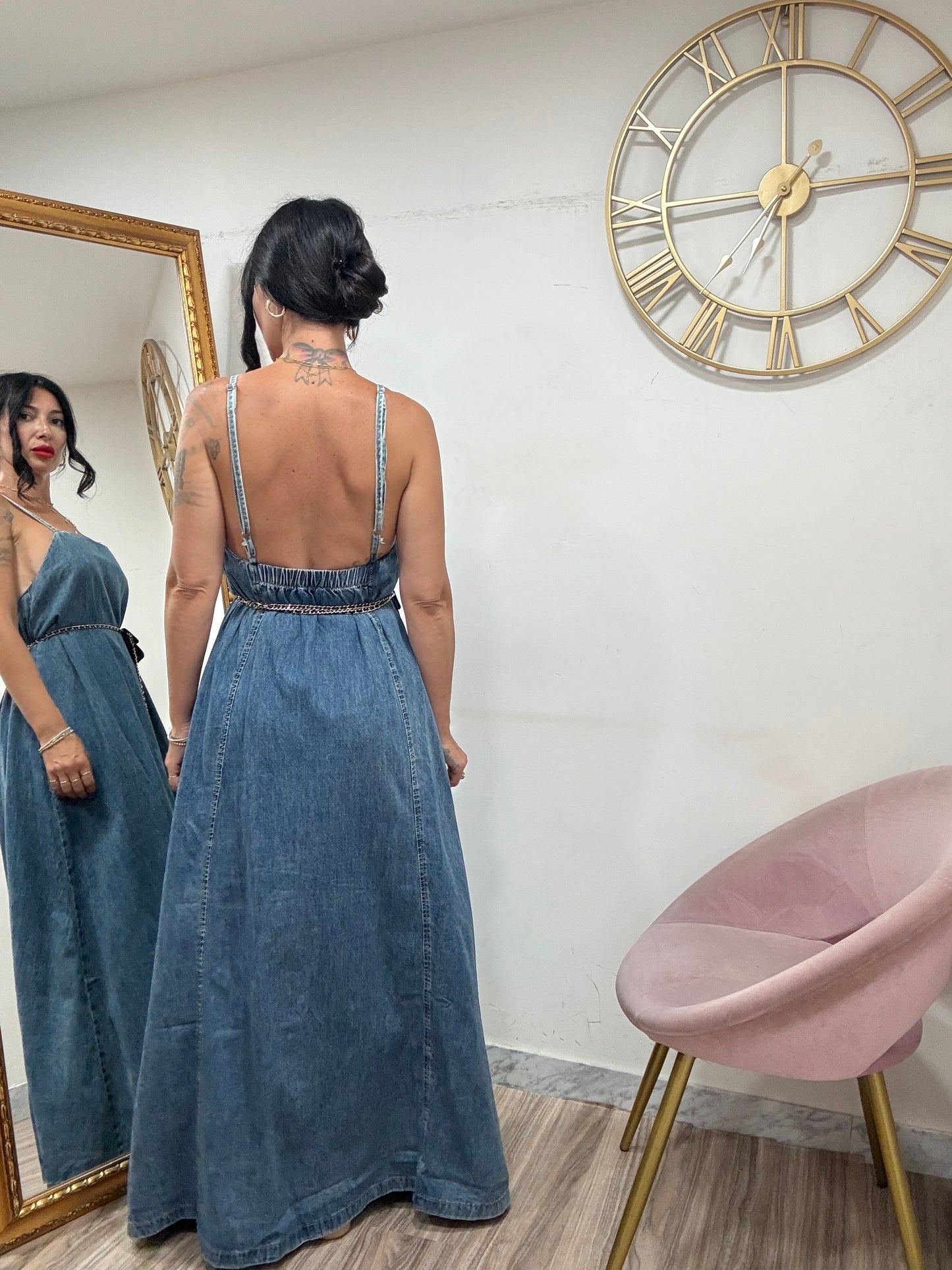 Dress denim lungo bretelle 3039