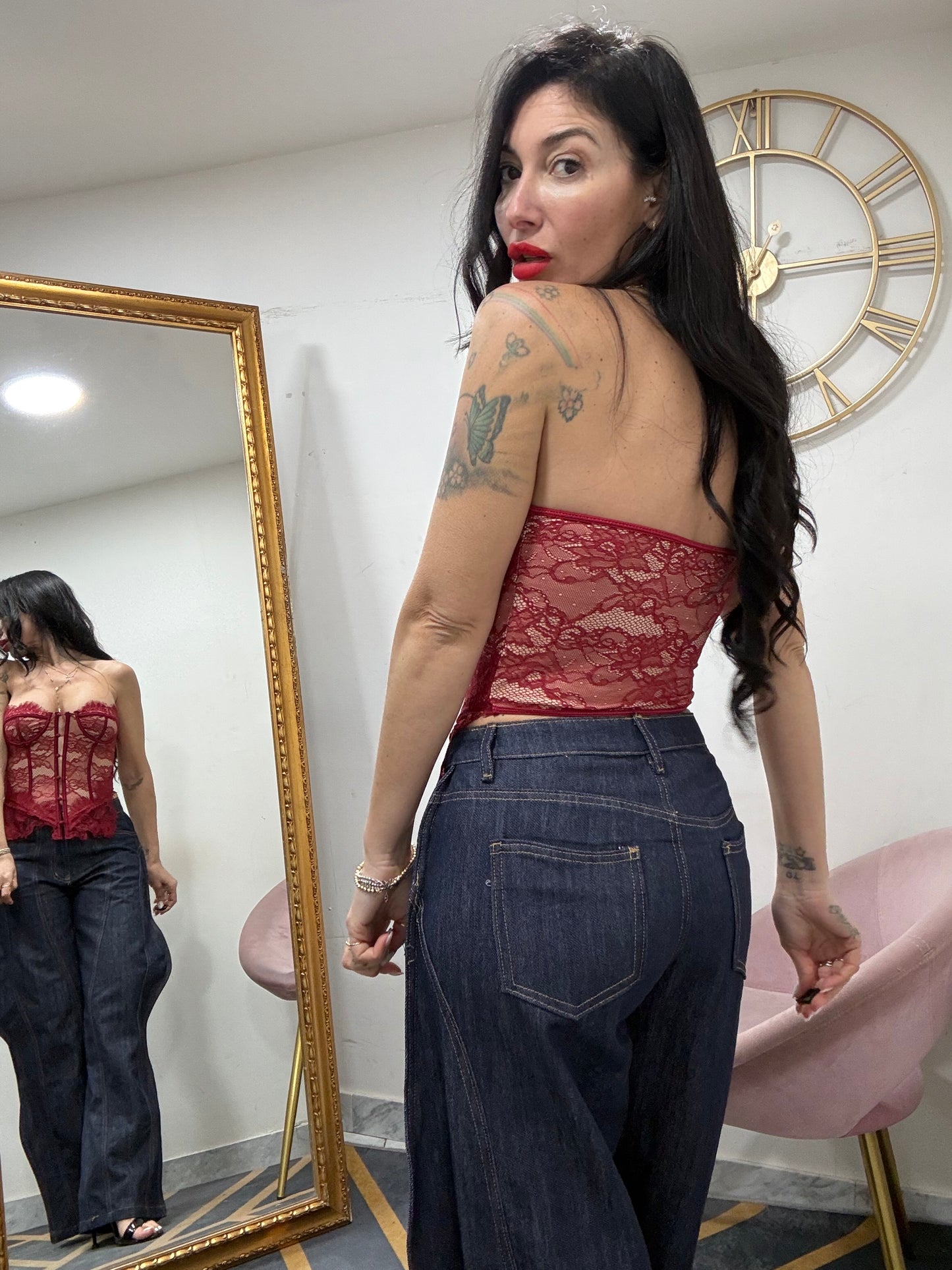 Corsetto steccato pizzo bottoncini